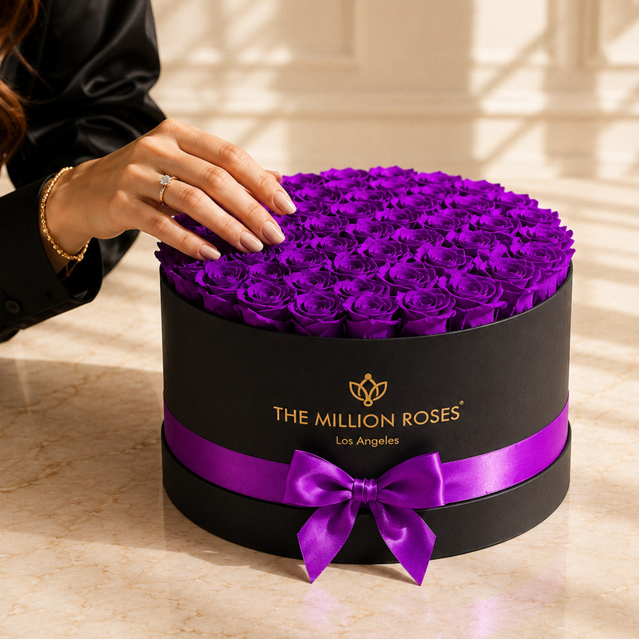 Deluxe Black Box | Bright Purple Roses