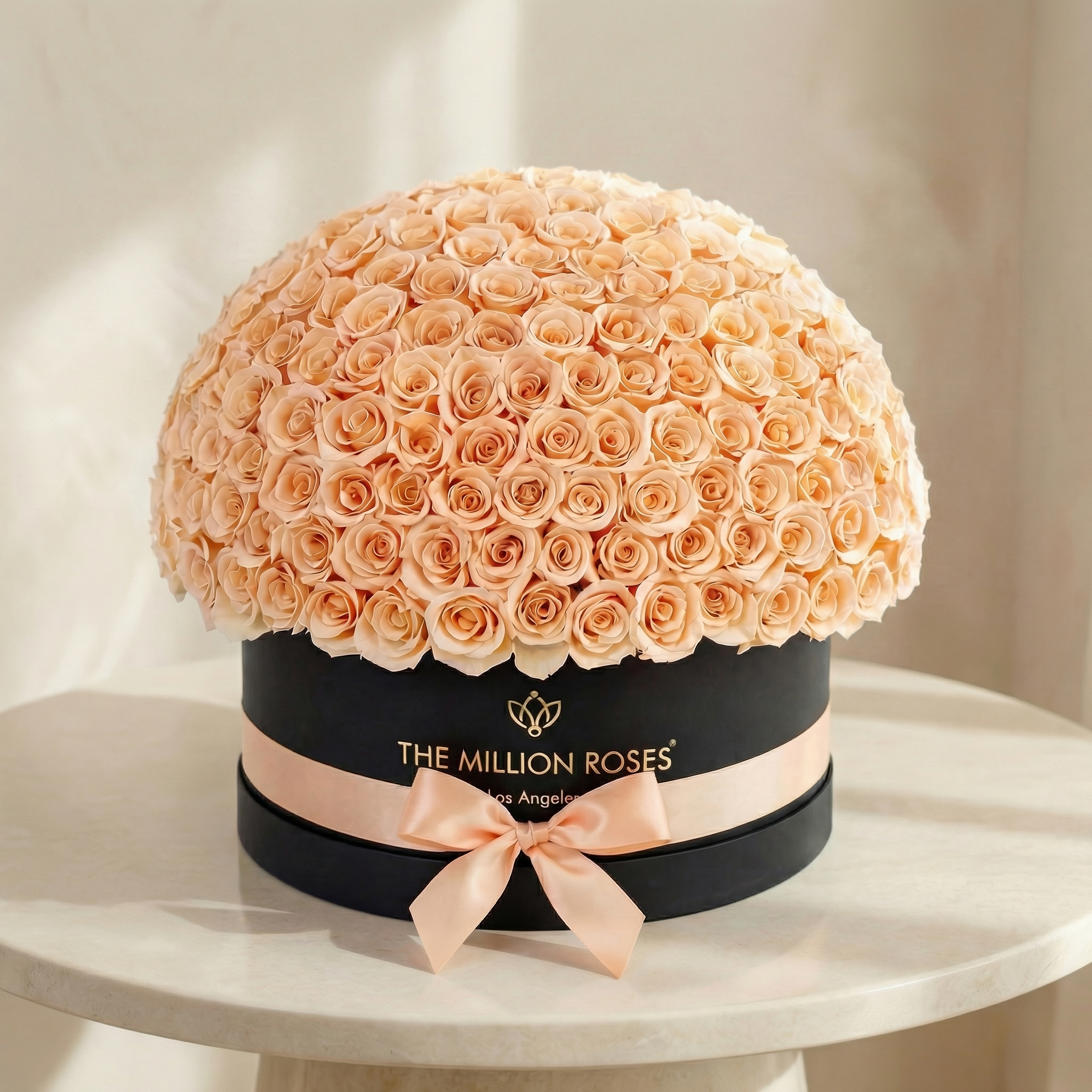 Deluxe Black Dome Box | Peach Roses