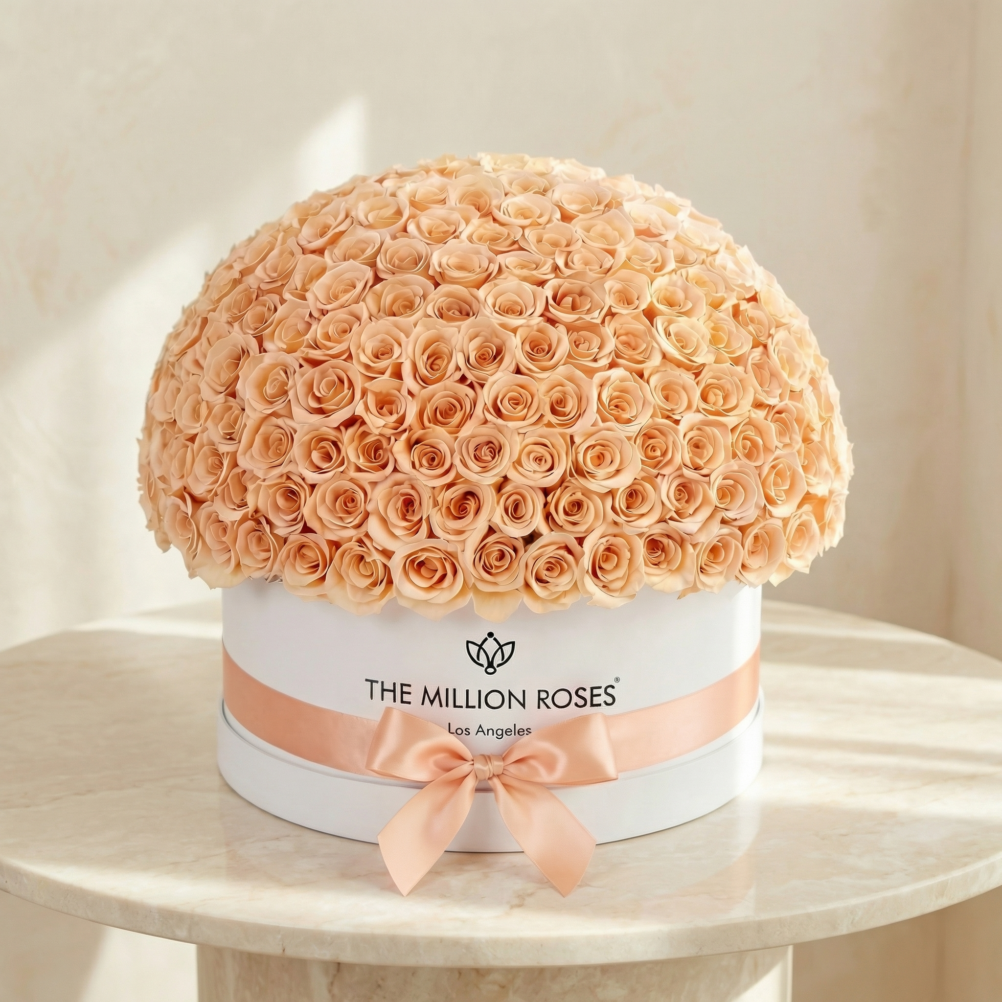 Deluxe White Dome Box | Peach Roses