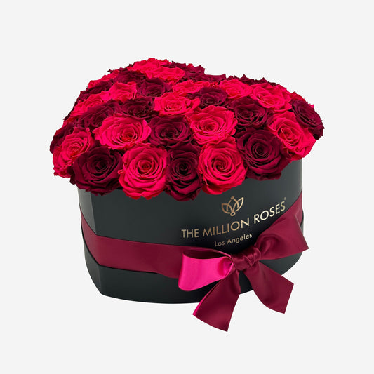 Heart Black Dome Box | Magenta & Burgundy Roses