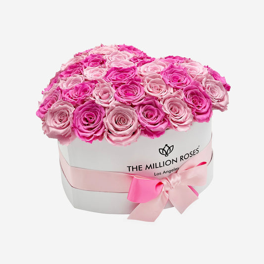 Heart White Dome Box | Candy Pink & Light Pink Roses