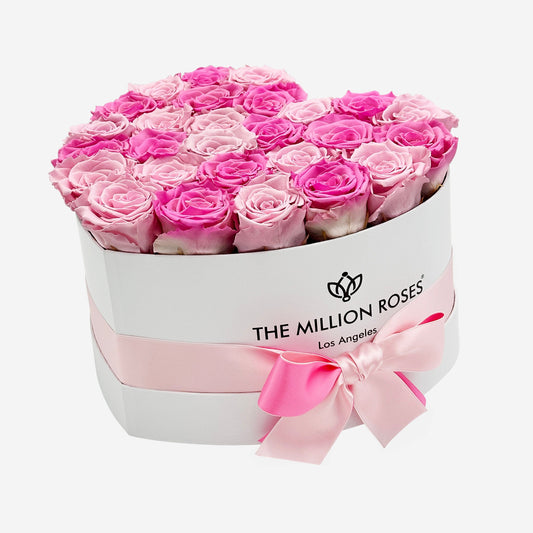 Heart White Box | Candy Pink & Light Pink Roses