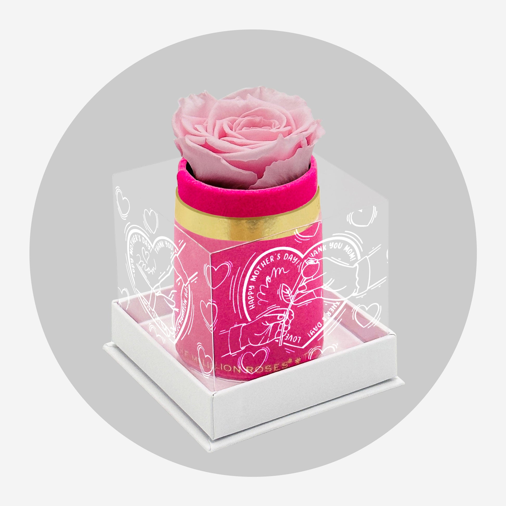 Single Hot Pink Suede Box | Limited Mother's Love Edition | Light Pink Rose - The Million Roses