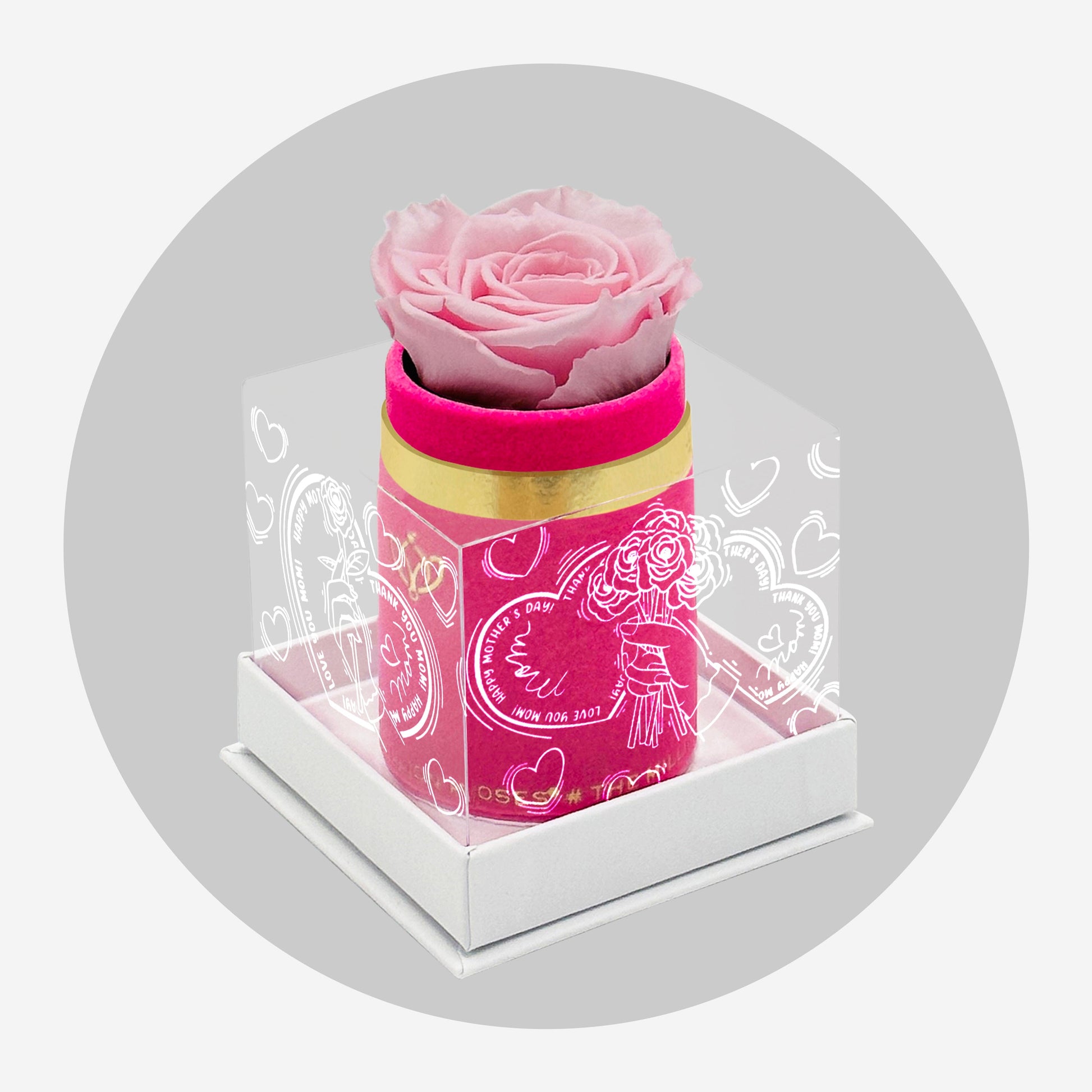 Single Hot Pink Suede Box | Limited Mother's Love Edition | Light Pink Rose - The Million Roses