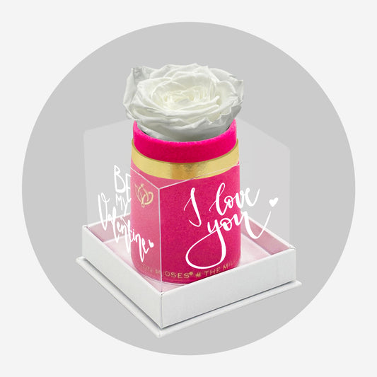 Single Hot Pink Suede Box | Limited Love Note Edition | White Rose