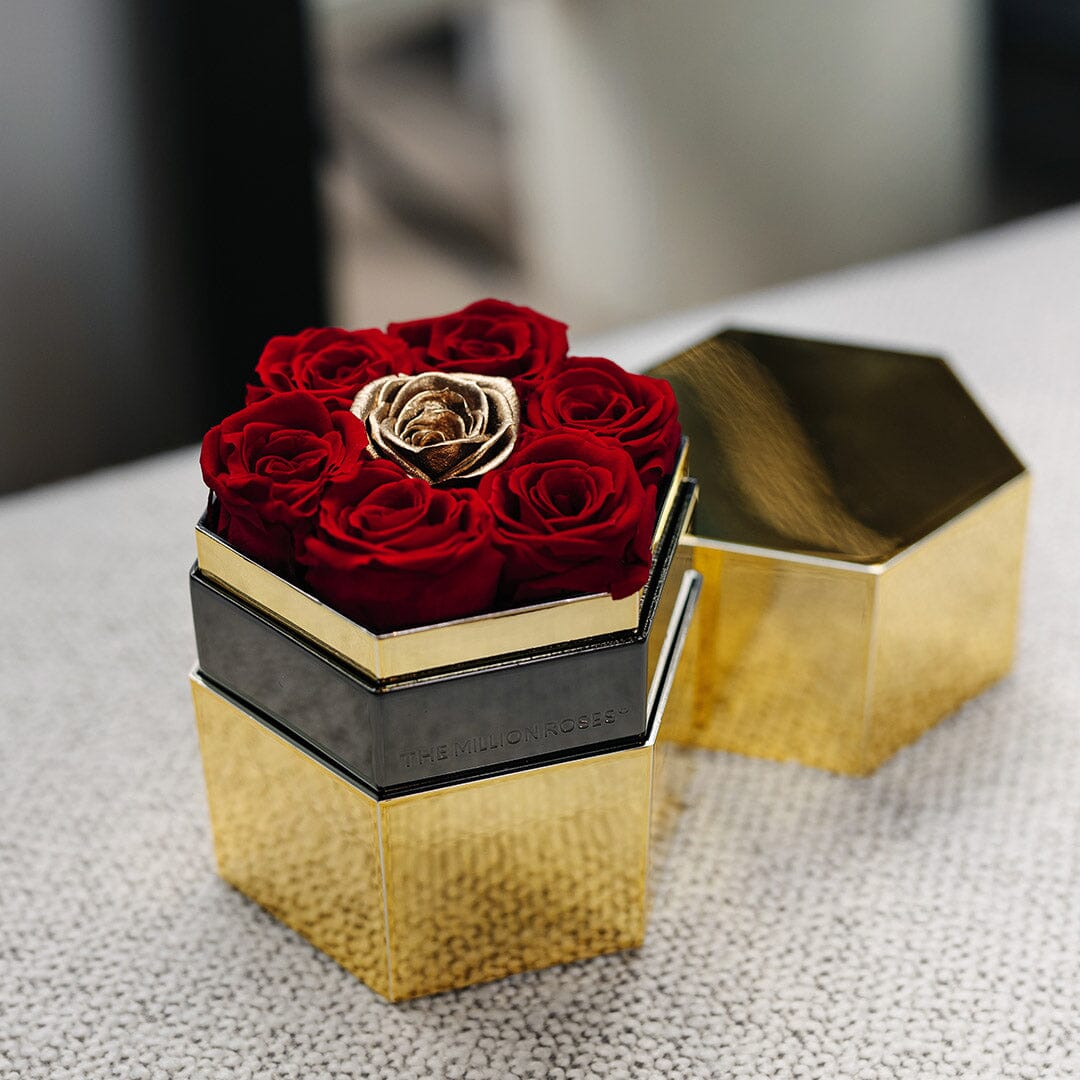 One in a Million™ Mirror Gold Hexagon Box | Red & Gold Roses | The ...