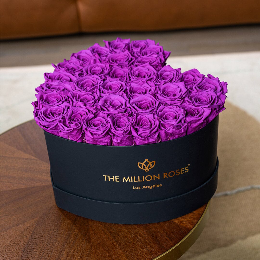 Heart Black Box | Bright Purple Roses