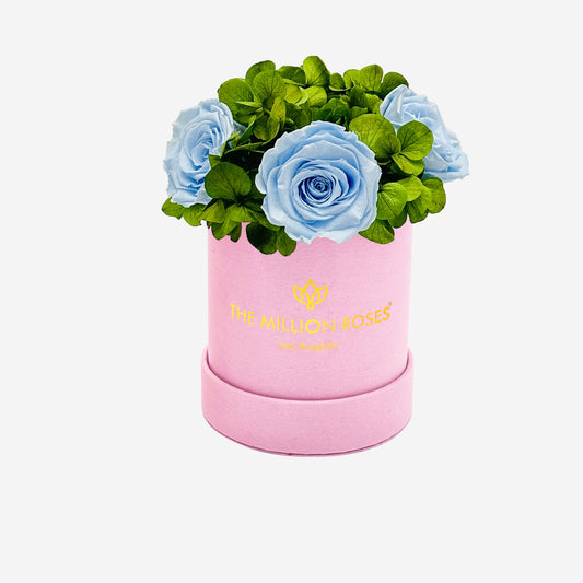 Basic Light Pink Suede Garden Box | Light Blue Roses