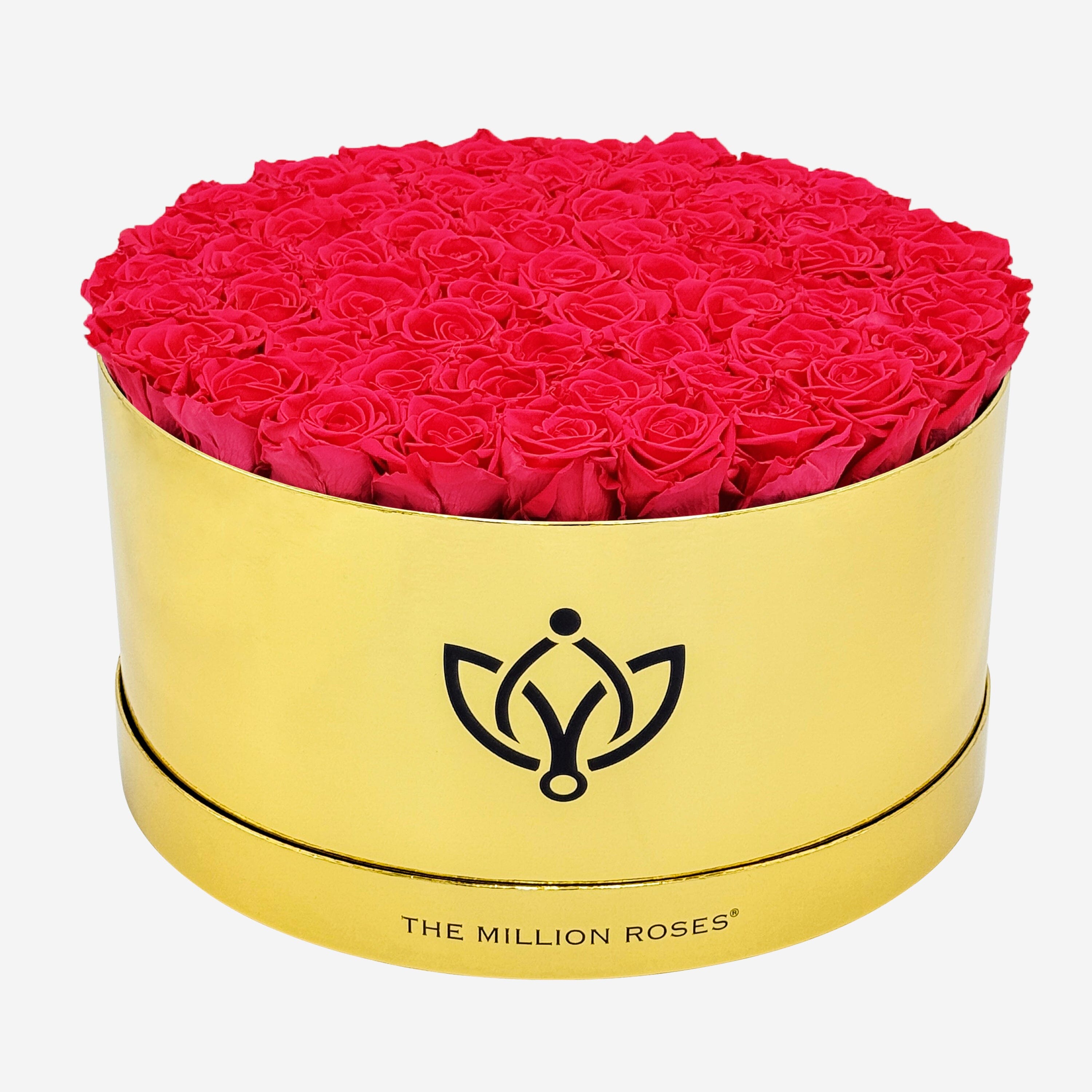 Deluxe Mirror Gold Box | Hot Pink Roses
