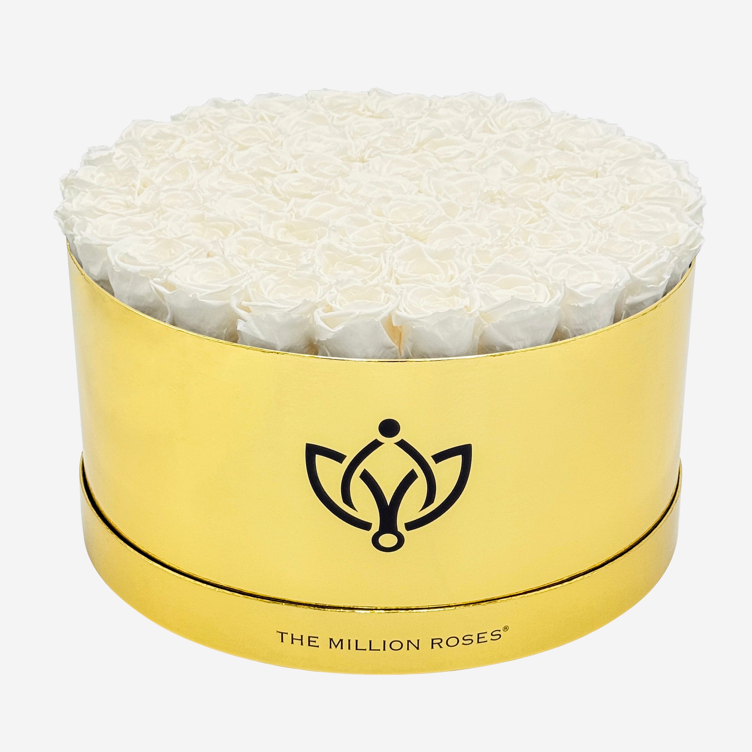 Miroir de luxe Boîte dorée | Roses blanches