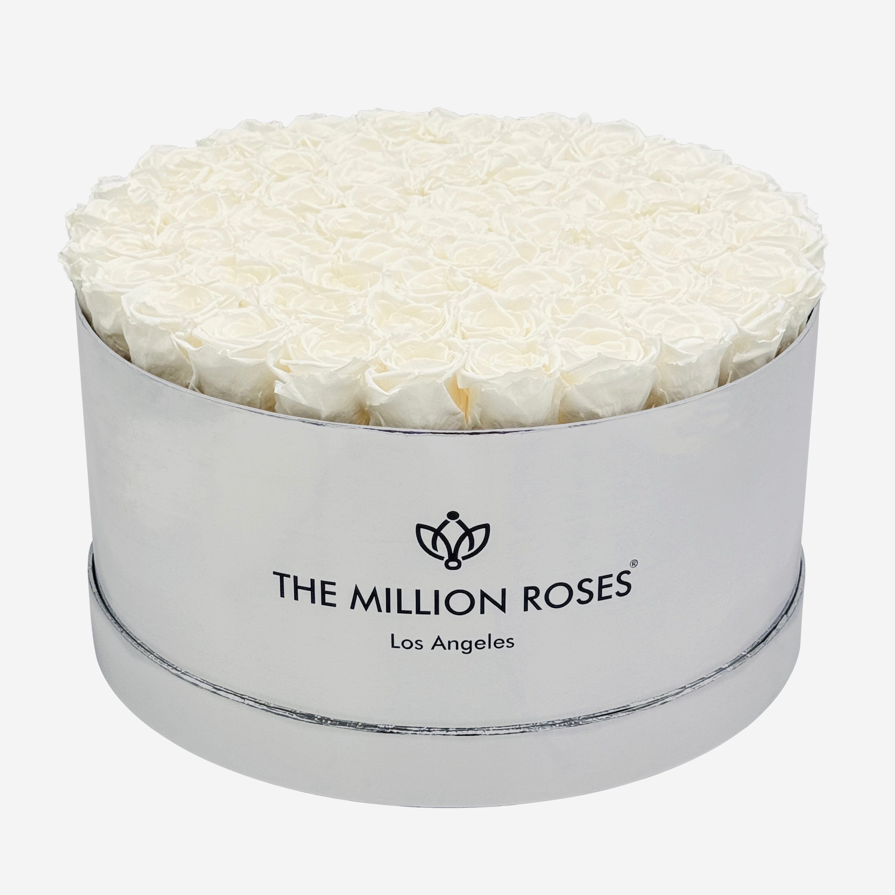 Deluxe Mirror Silver Box | White Roses