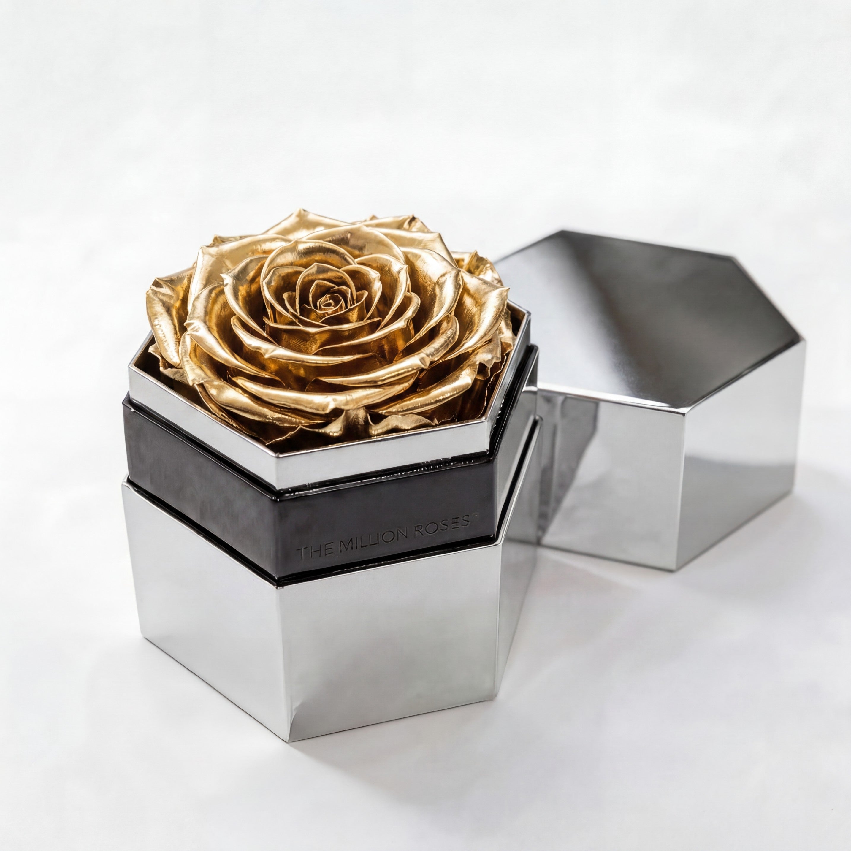 One in a Million™ Mirror Silver Hexagon Box | Gold Rose