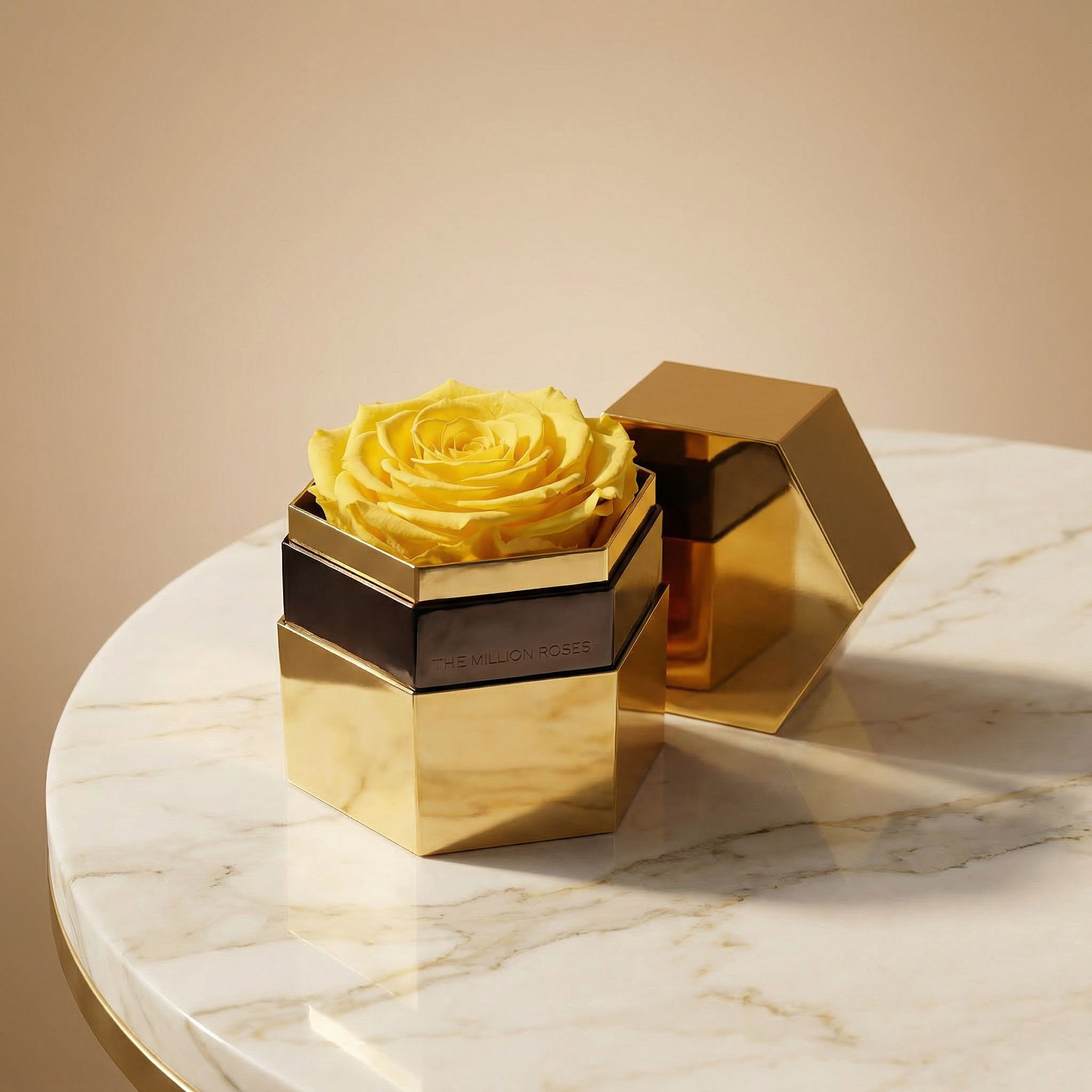 One in a Million™ Mirror Gold Hexagon Box | Yellow Rose
