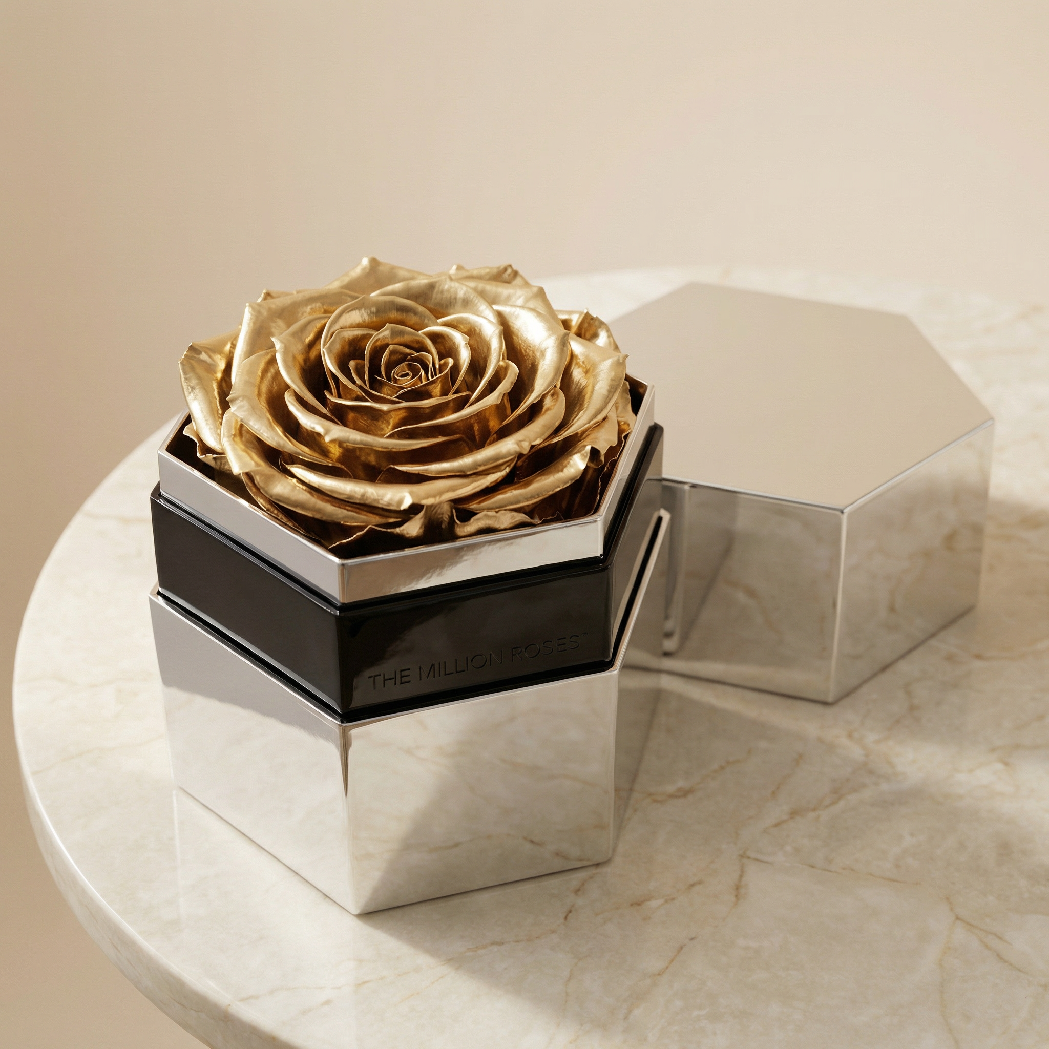 One in a Million™ Mirror Silver Hexagon Box | Gold Rose