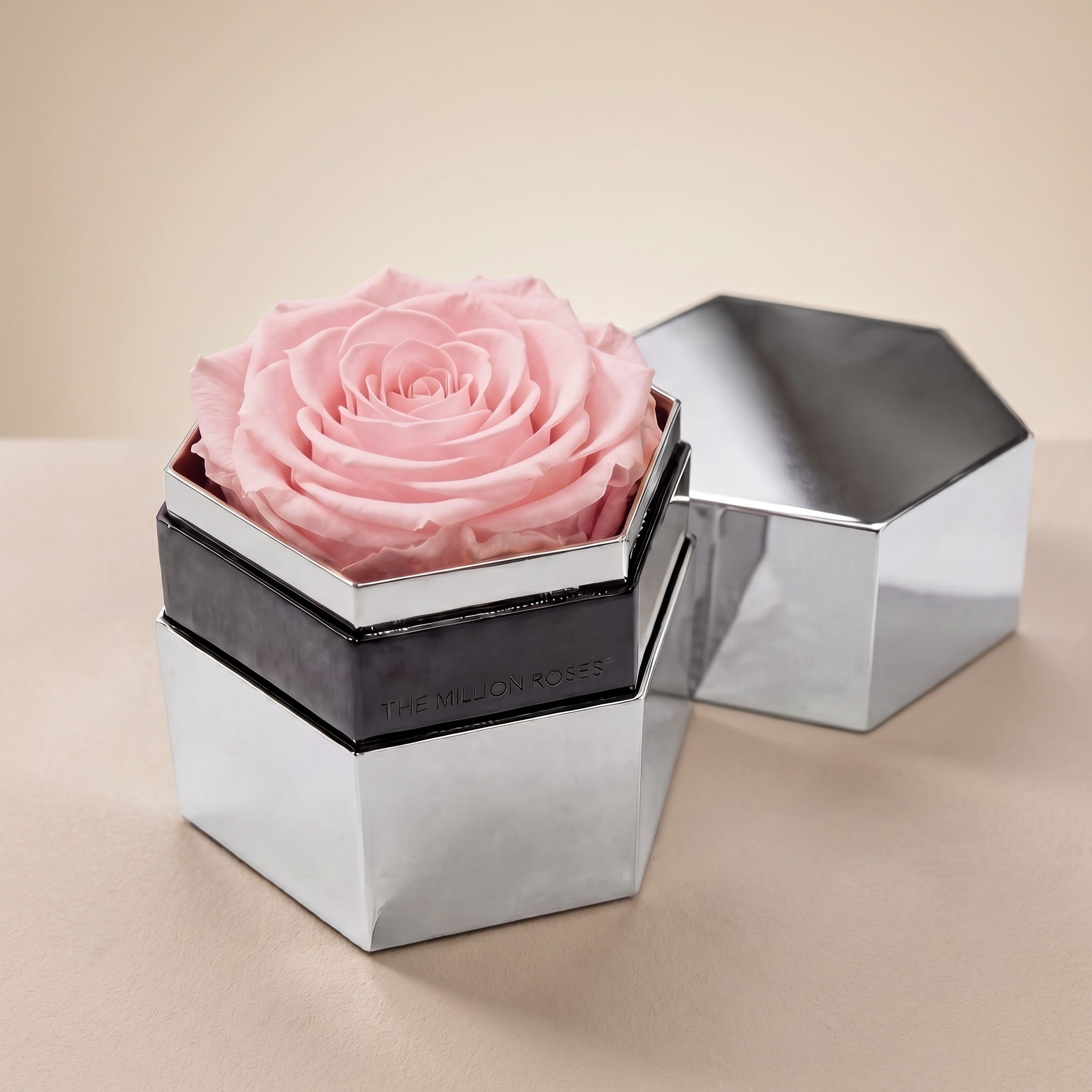 One in a Million™ Mirror Silver Hexagon Box | Light Pink Rose