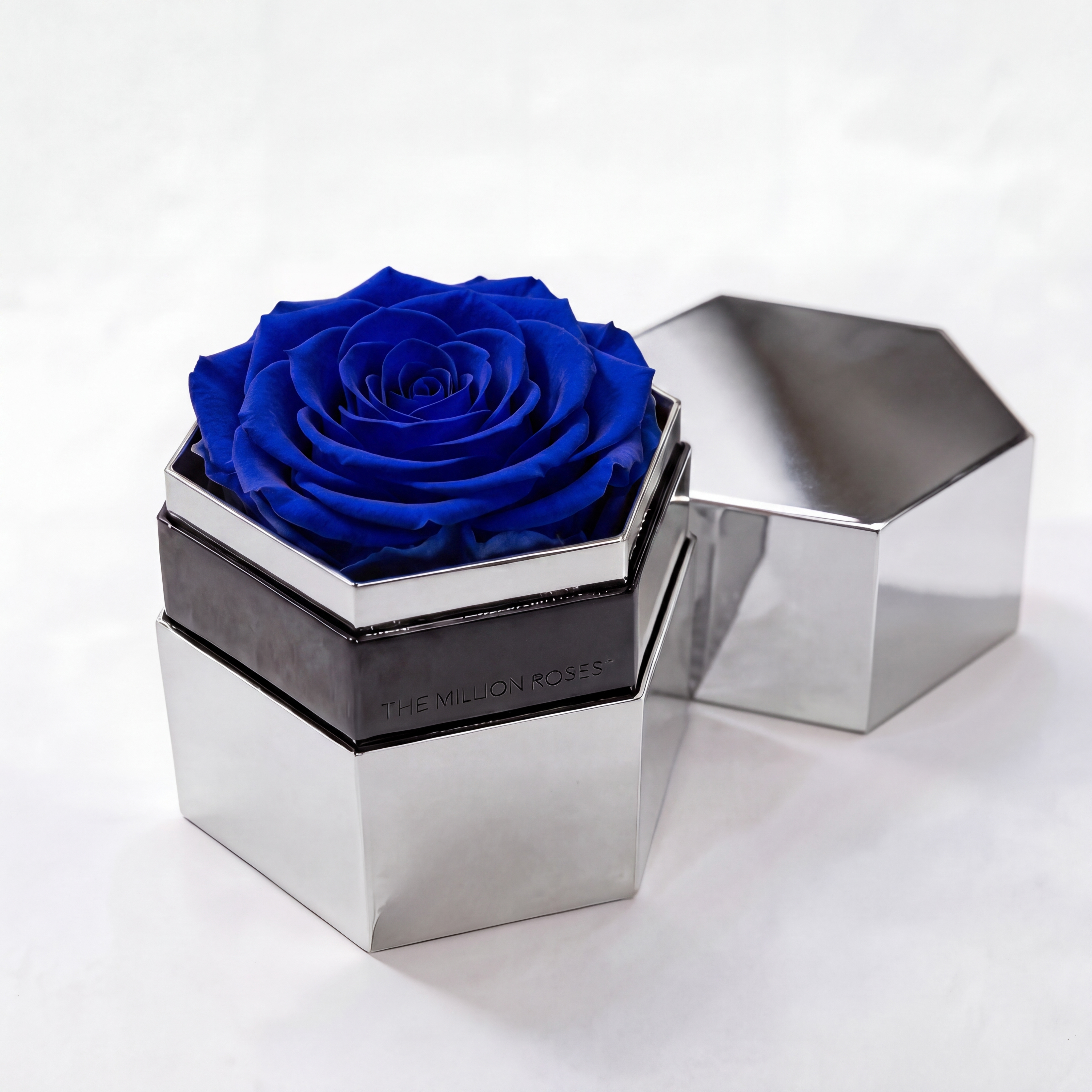One in a Million™ Mirror Silver Hexagon Box | Royal Blue Rose
