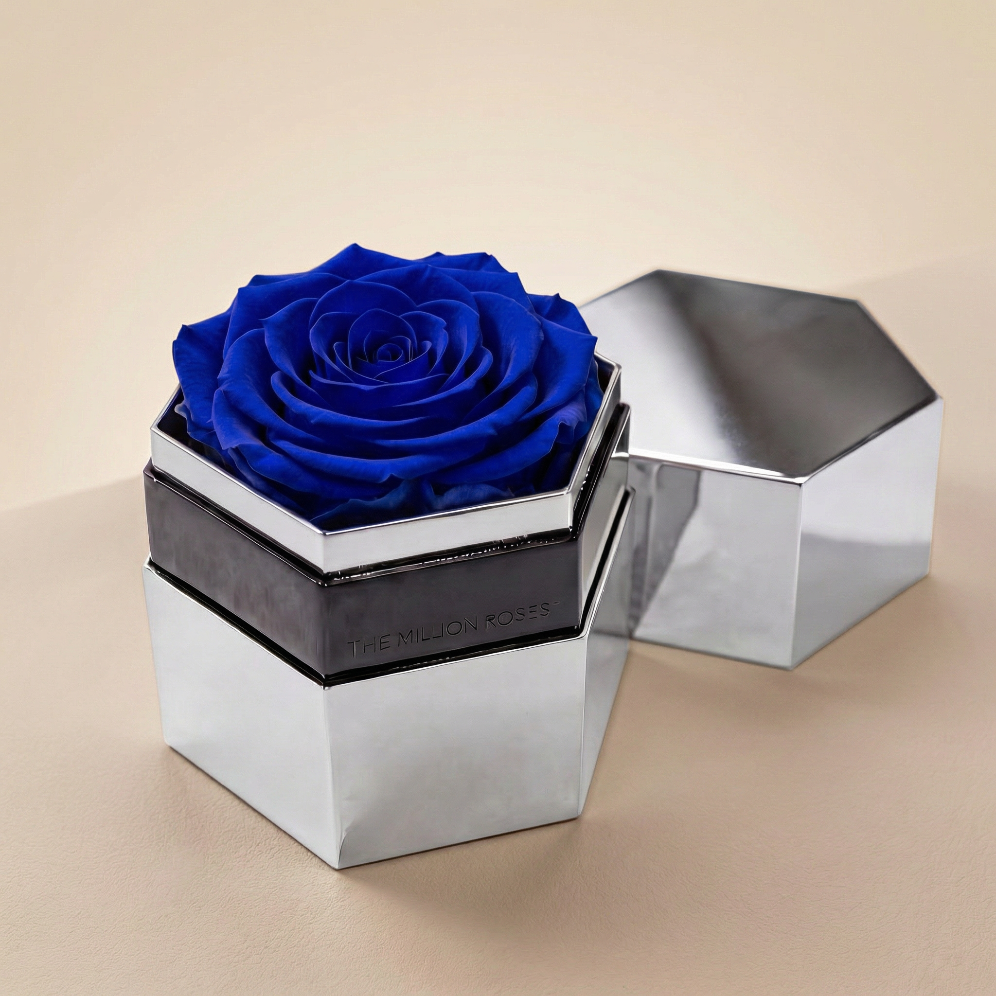 One in a Million™ Mirror Silver Hexagon Box | Royal Blue Rose