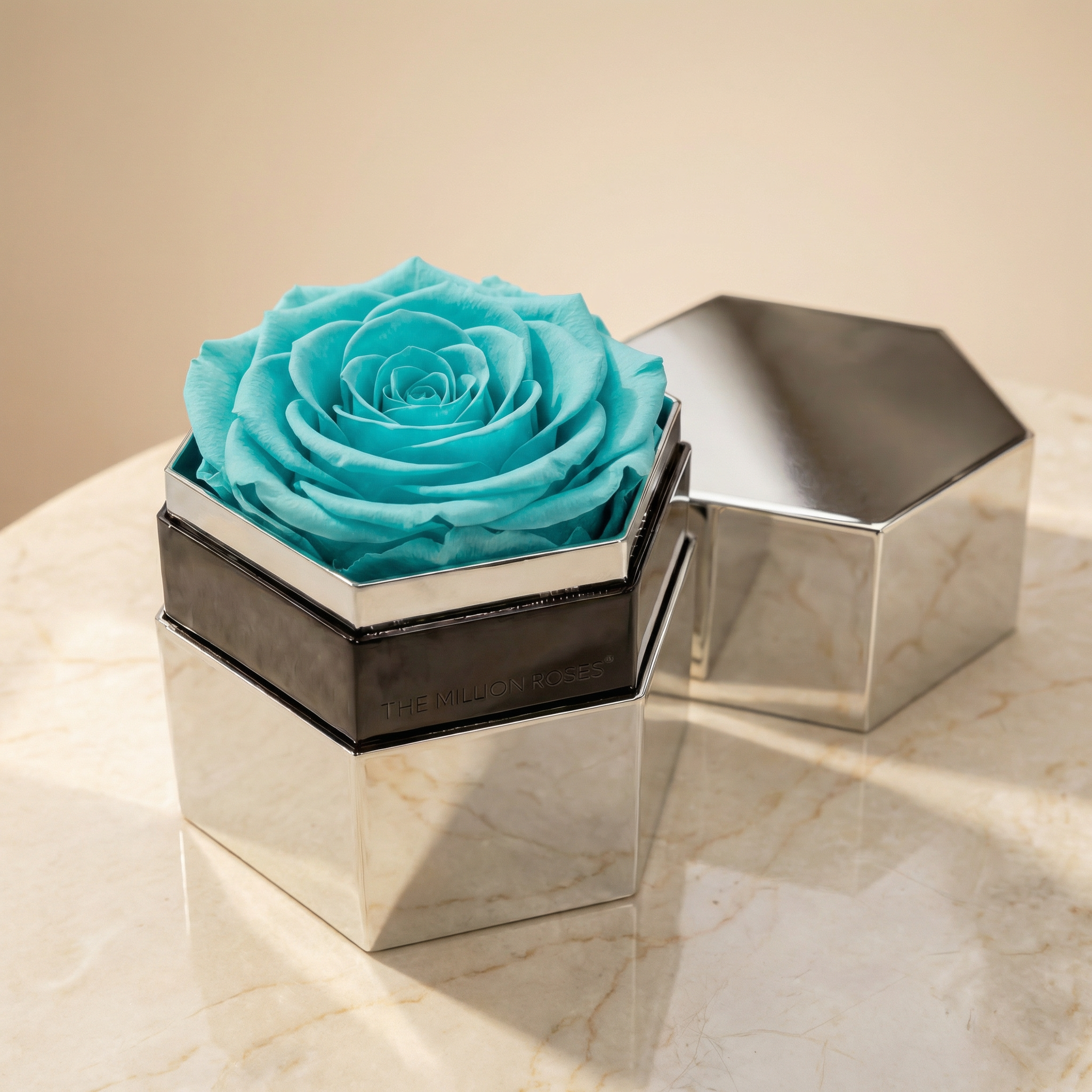 One in a Million™ Mirror Silver Hexagon Box | Turquoise Rose