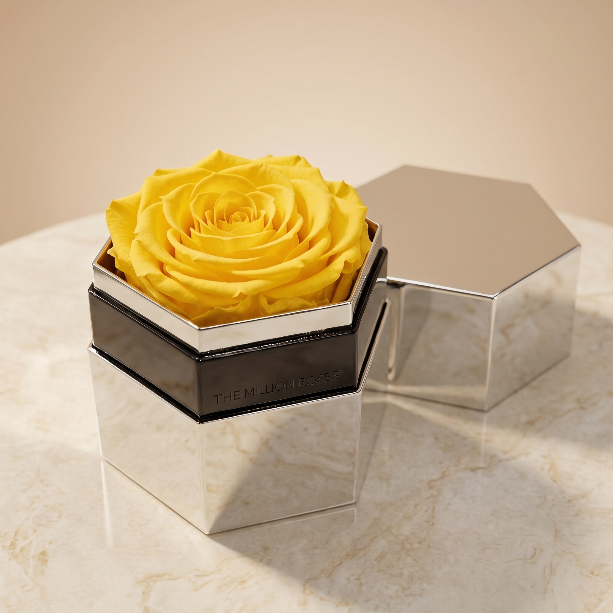 One in a Million™ Mirror Silver Hexagon Box | Yellow Rose
