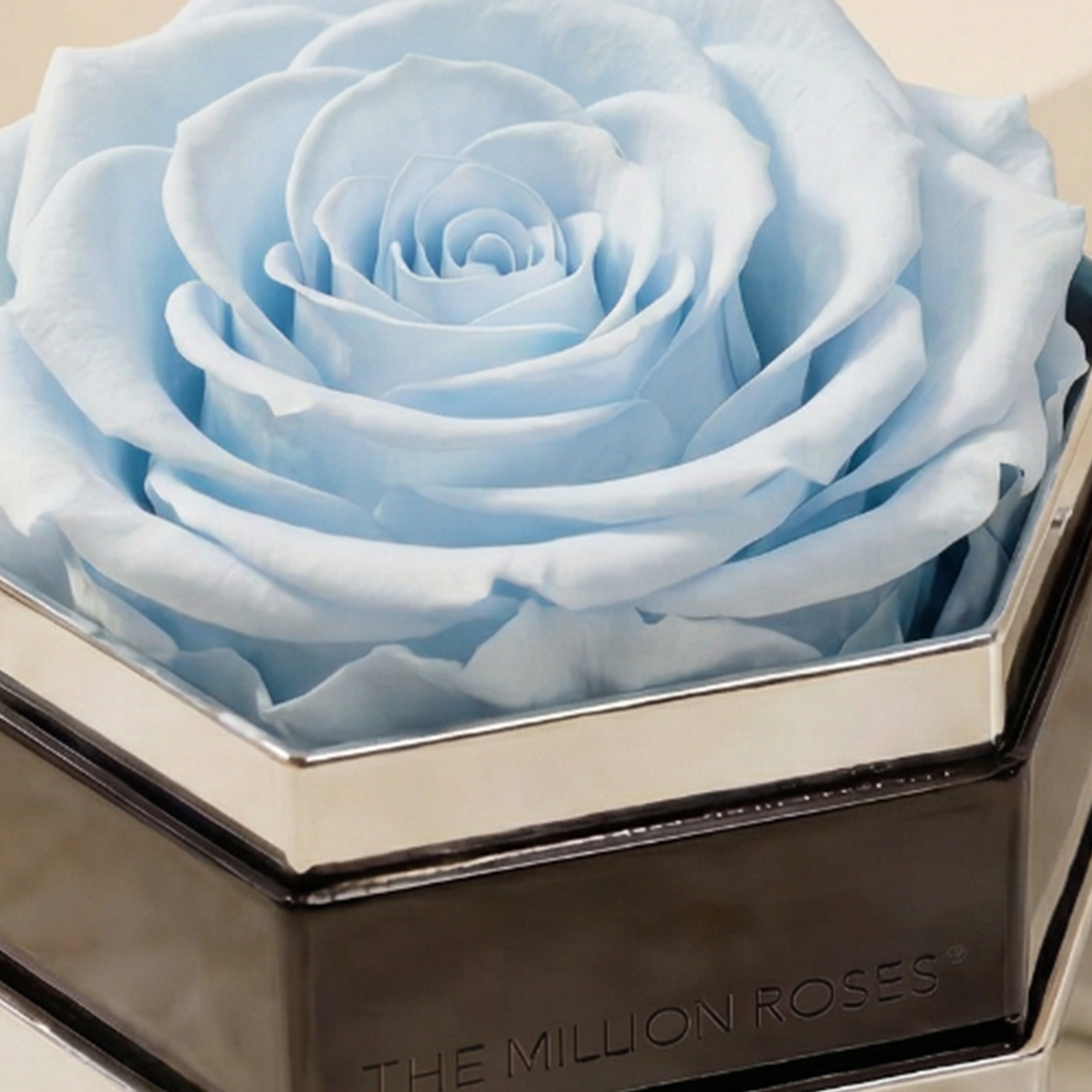 One in a Million™ Mirror Silver Hexagon Box | Light Blue Rose