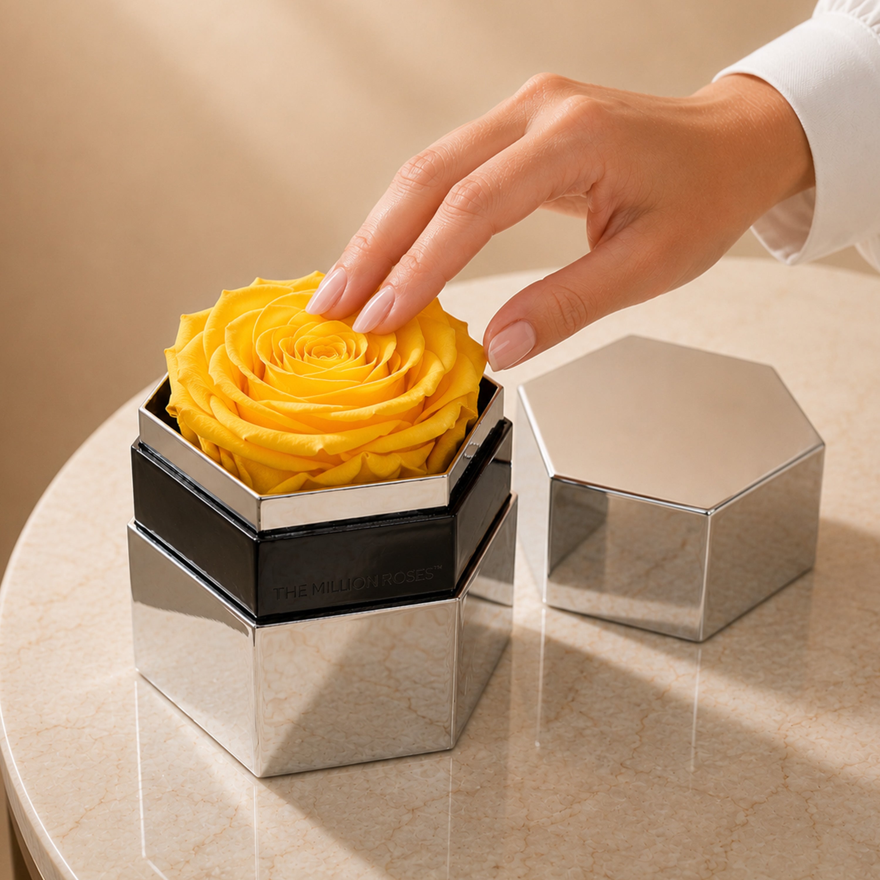 One in a Million™ Mirror Silver Hexagon Box | Yellow Rose
