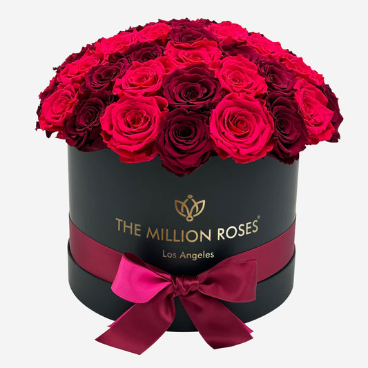 Supreme Black Dome Box | Magenta & Burgundy Roses