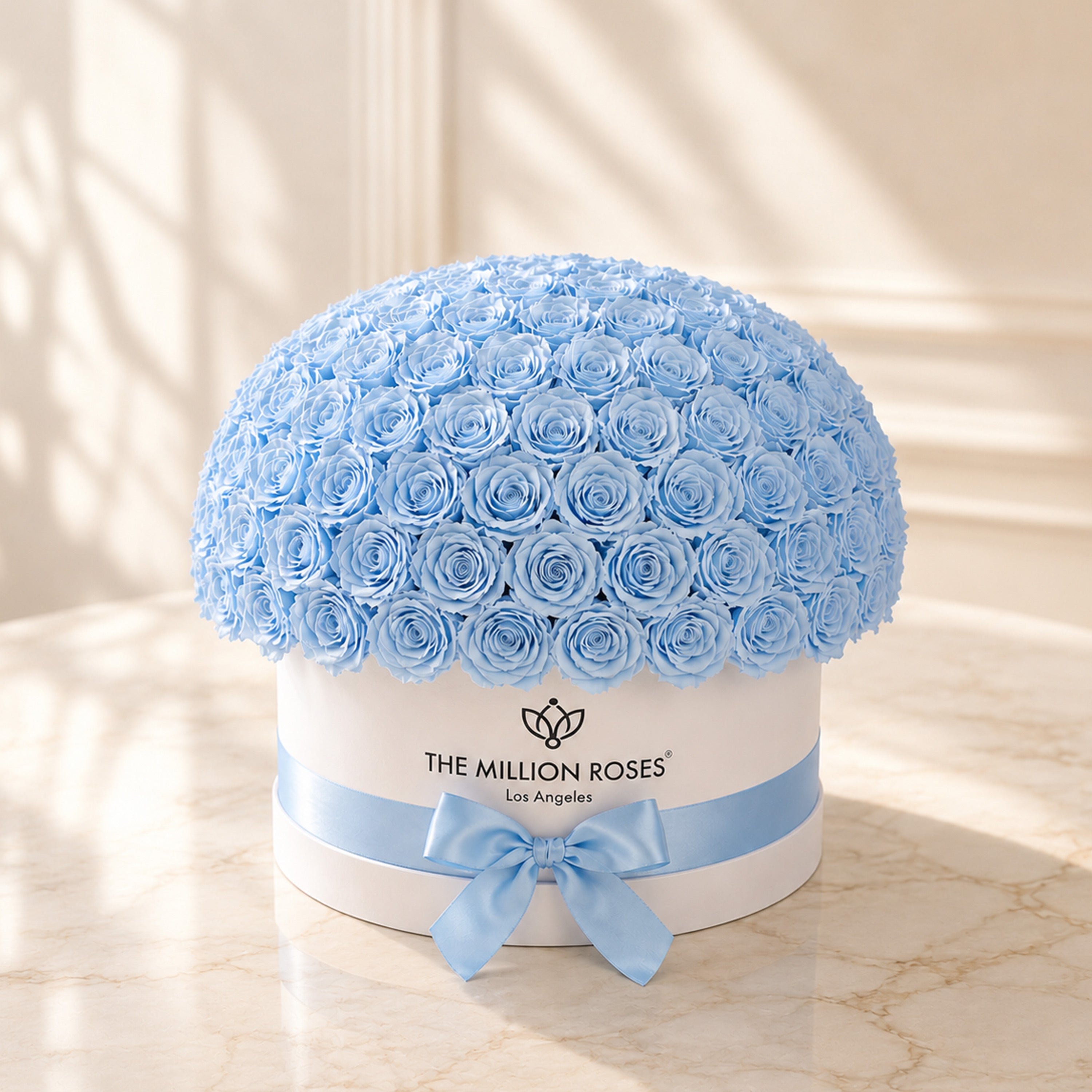 Deluxe White Dome Box | Light Blue Roses