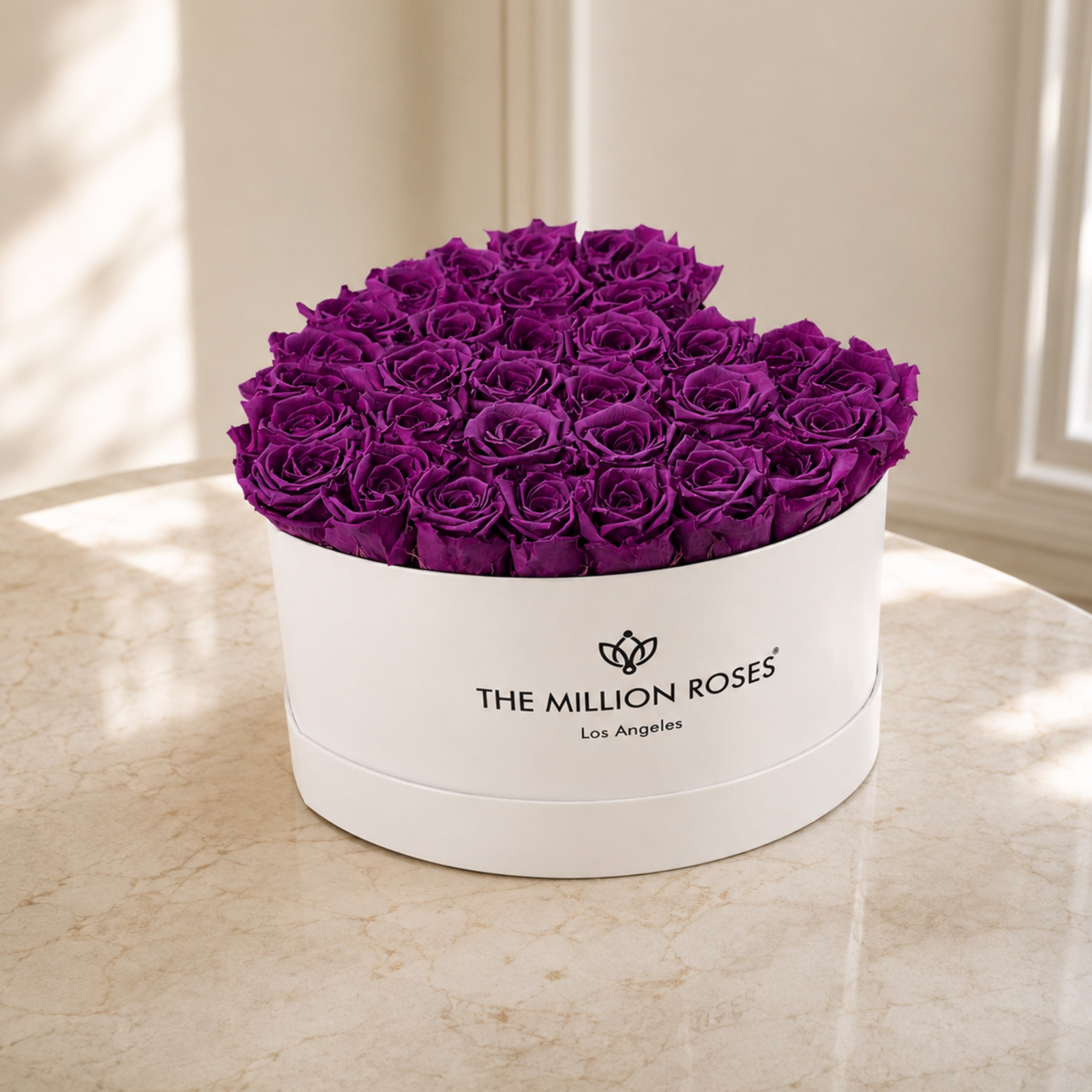 Heart White Box | Bright Purple Roses