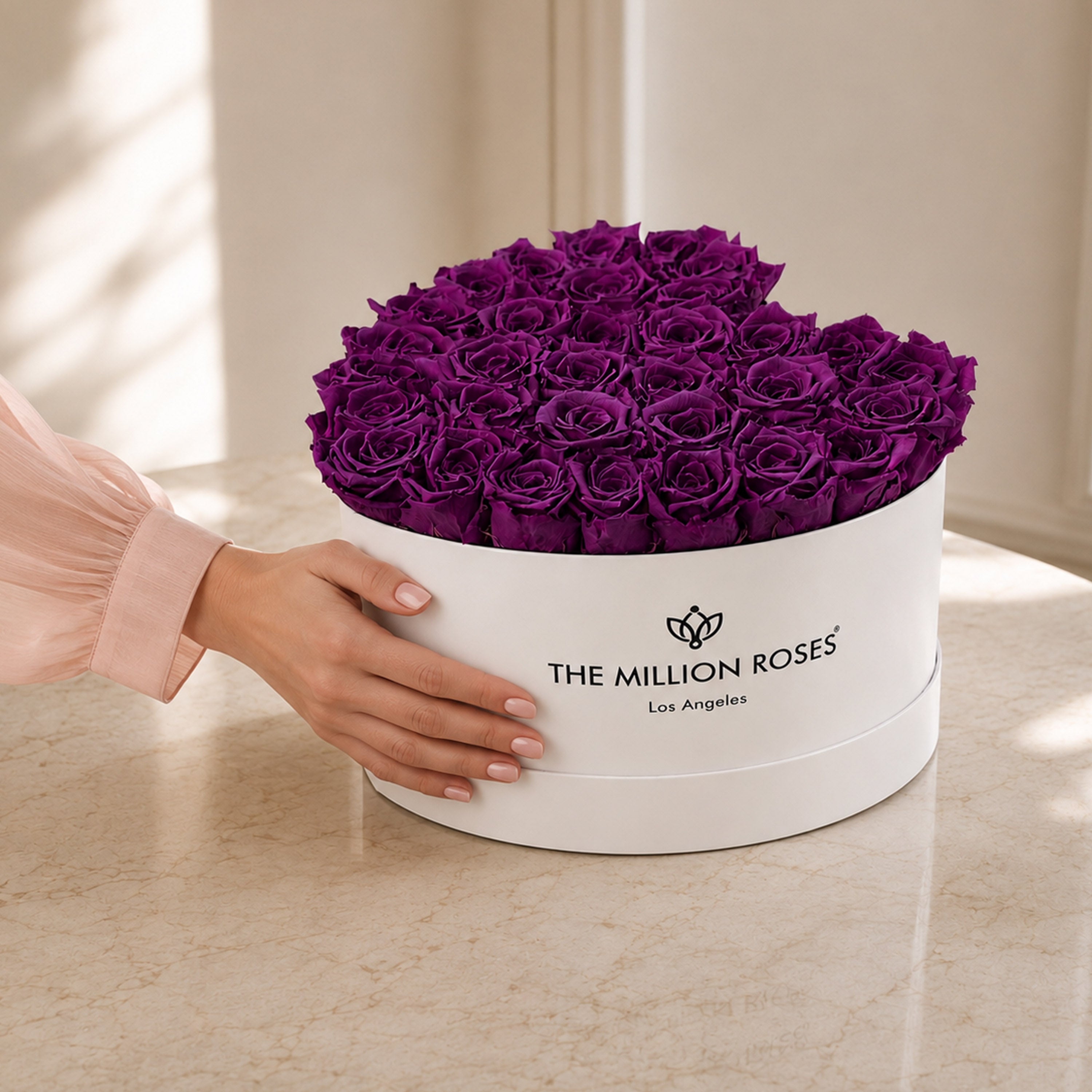 Heart White Box | Bright Purple Roses