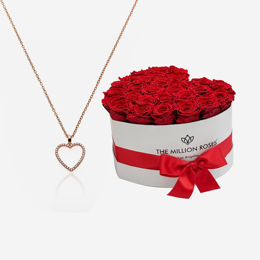 Love Nest Rosegold Pendant Necklace | Heart White Box | Red Roses