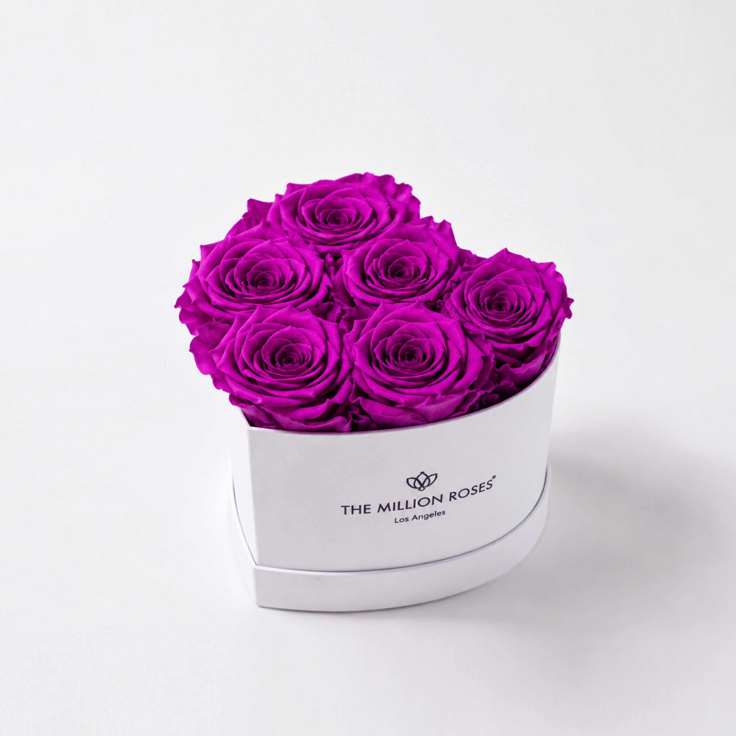 Baby Heart White Box | Bright Purple Roses