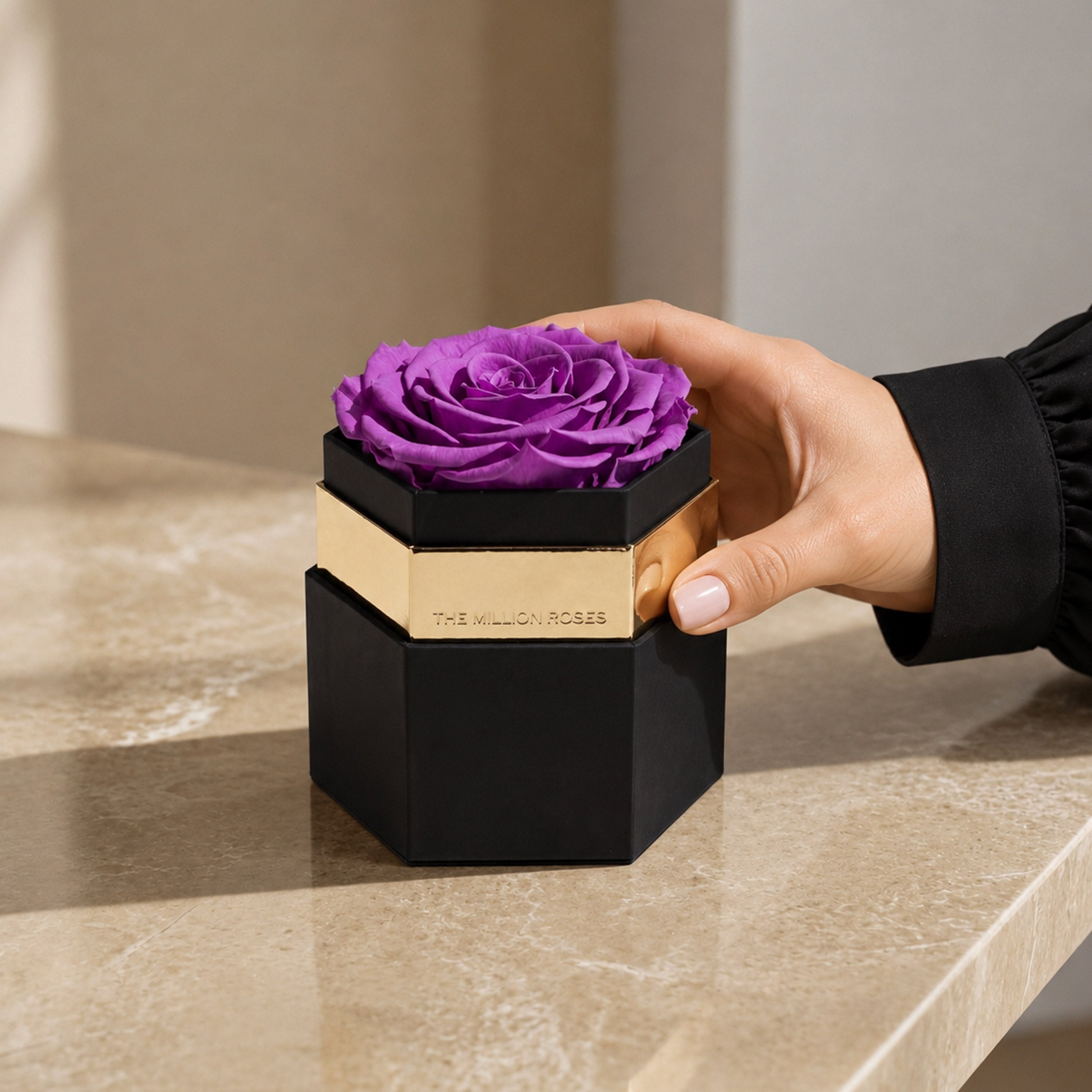 One in a Million™ Black Hexagon Box | Bright Purple Rose