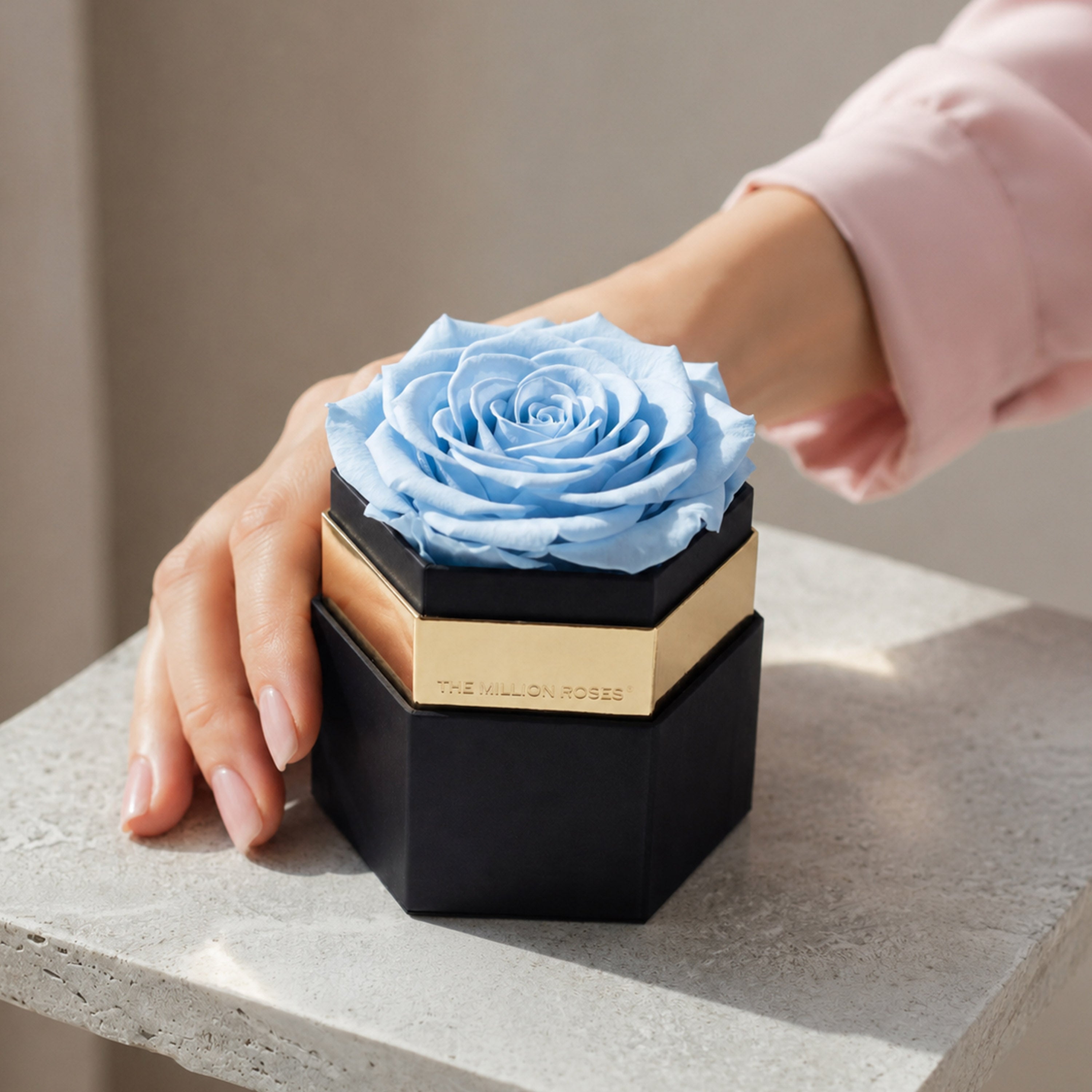One in a Million™ Black Hexagon Box | Light Blue Rose