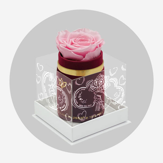 Single Bordový Suede Box | Limited Mother's Love Edition | Světle růžová růže