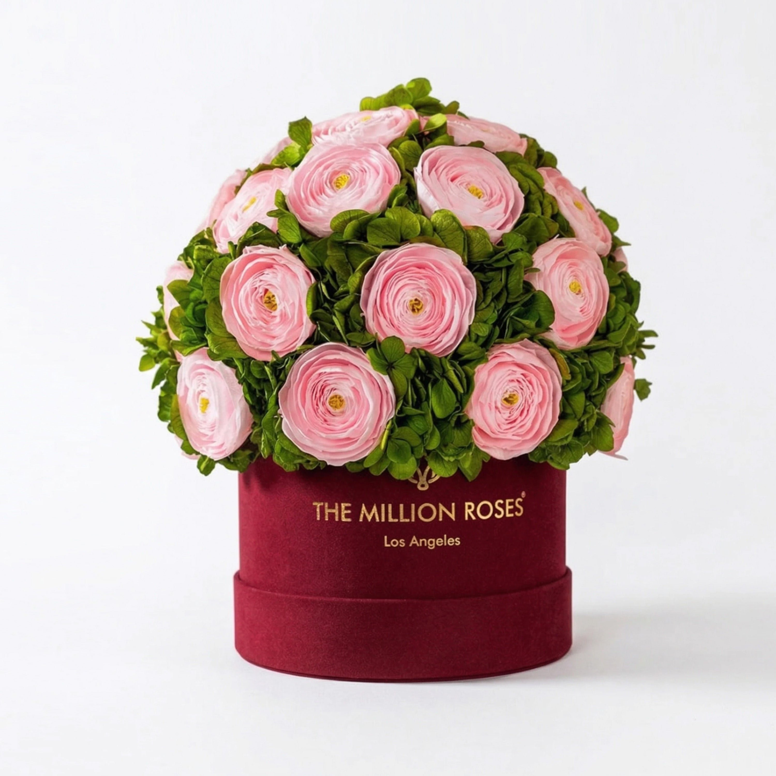 Classic Bordeaux Suede Box | Light Pink Persian Buttercups & Green Hyd