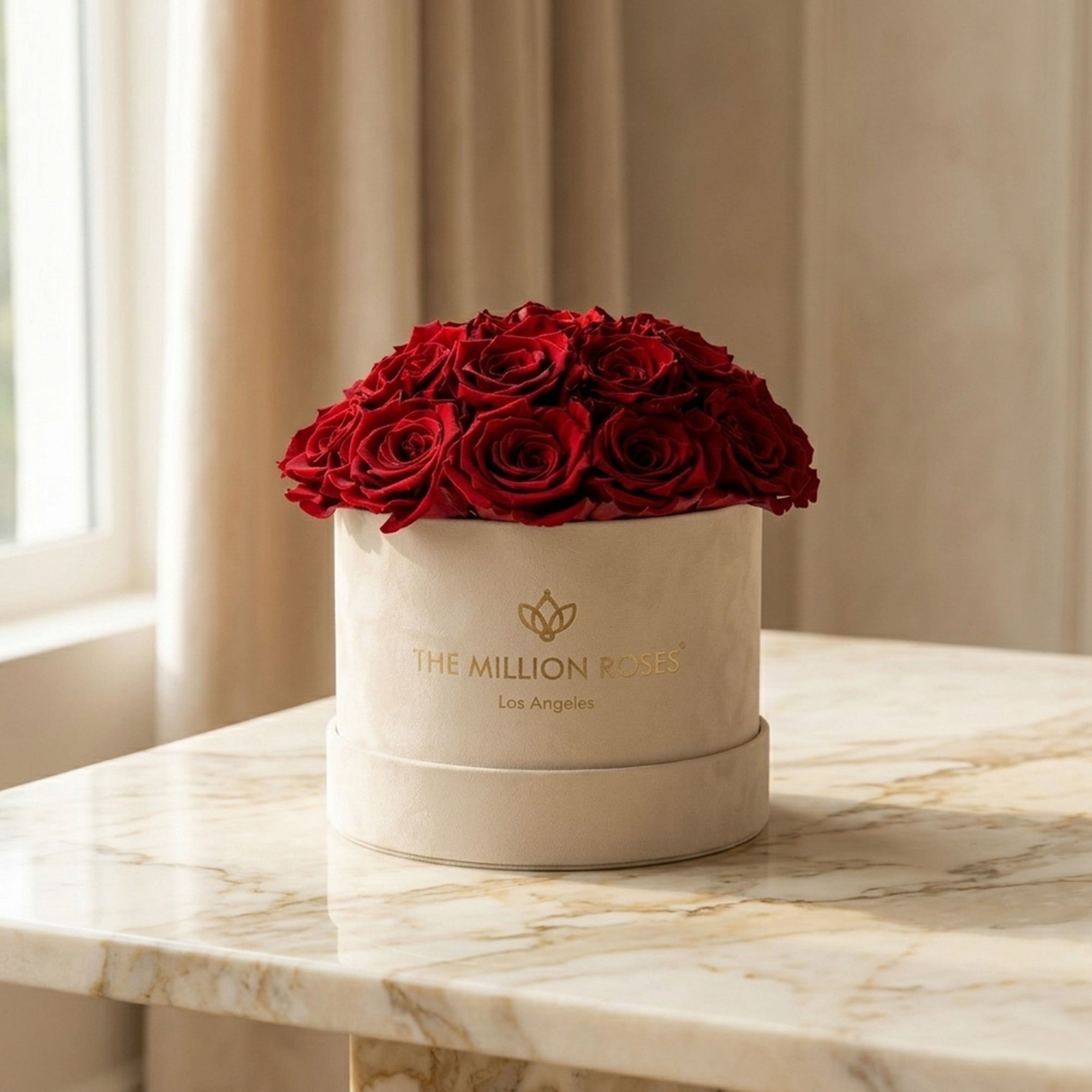Classic Beige Suede Dome Box | Red Roses