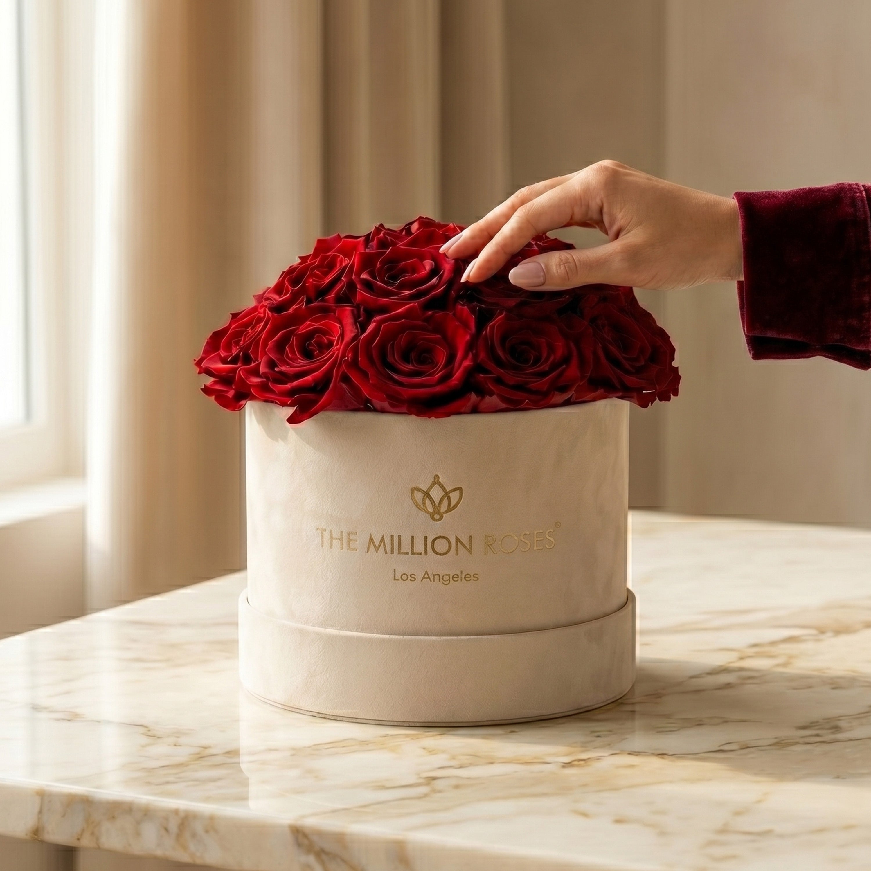 Classic Beige Suede Dome Box | Red Roses