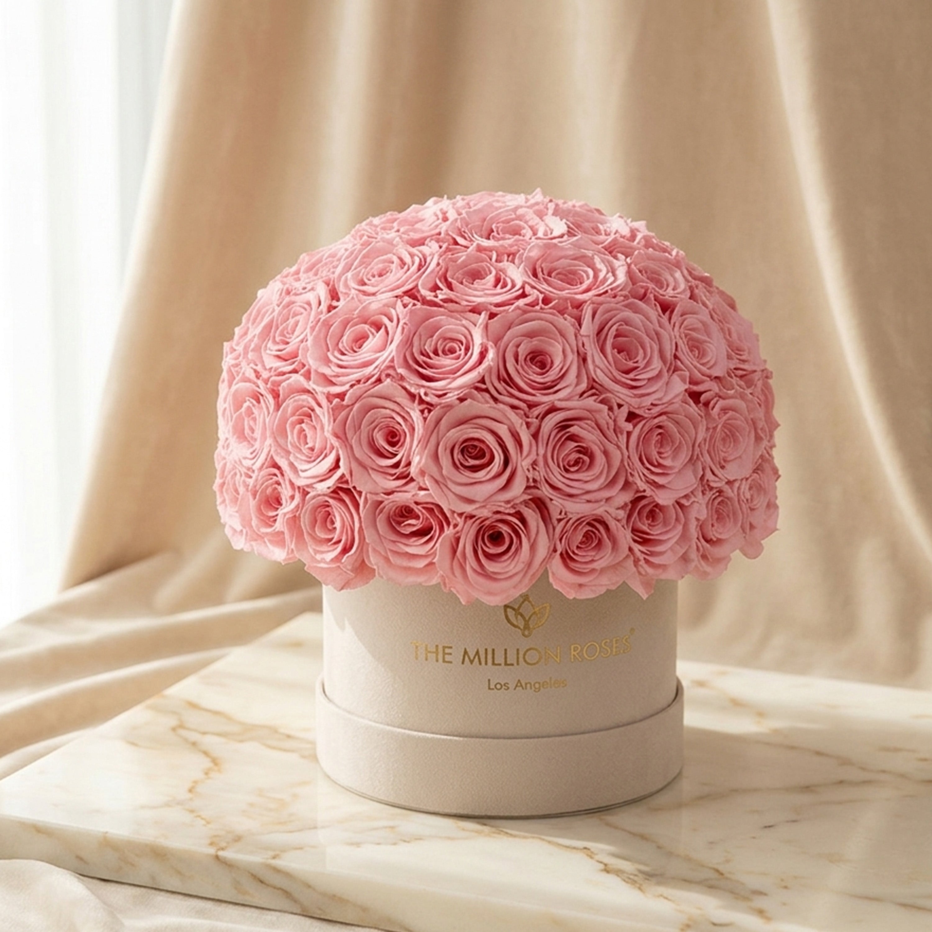 Classic Beige Suede Superdome Box | Light Pink Roses