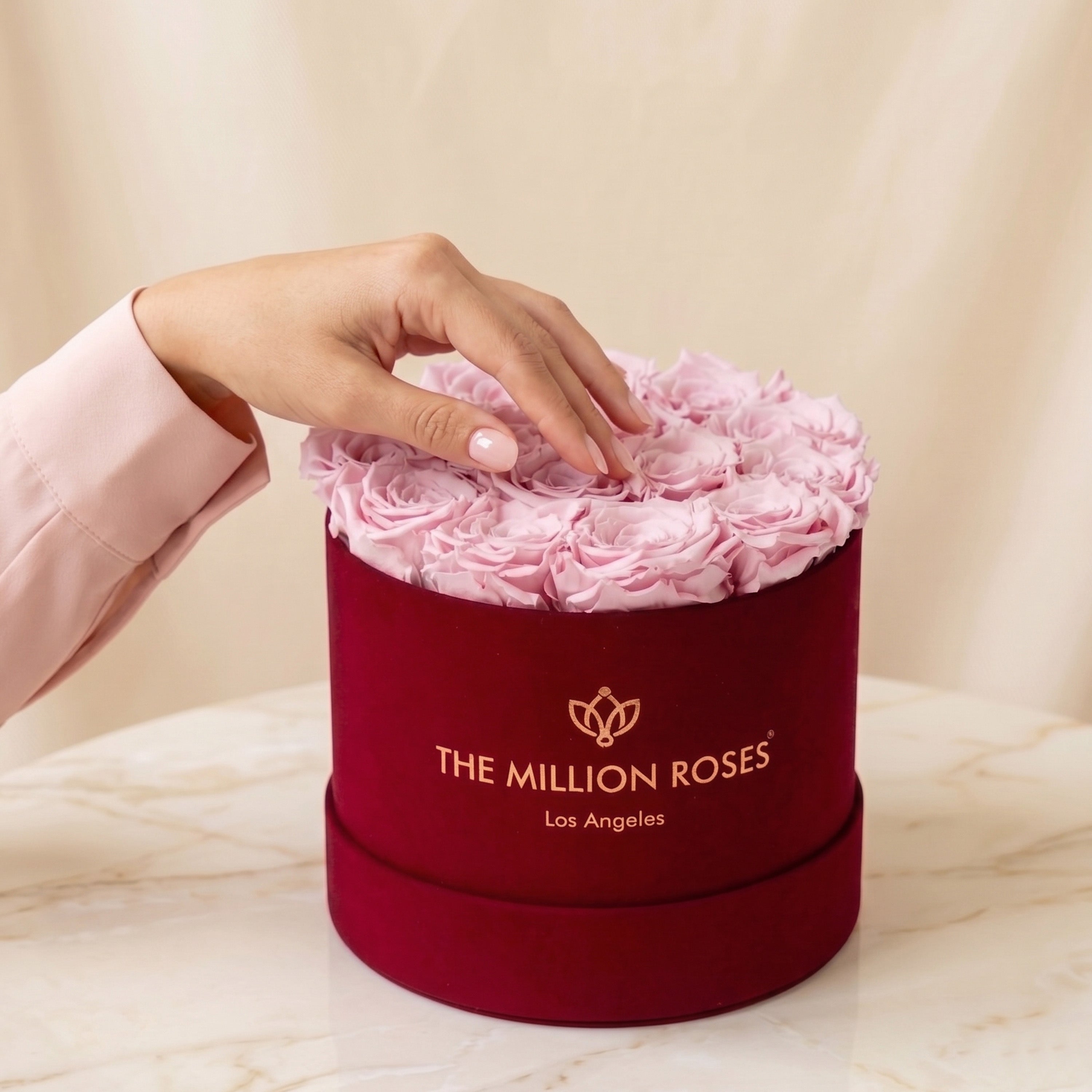 Classic Bordeaux Suede Box | Light Pink Roses