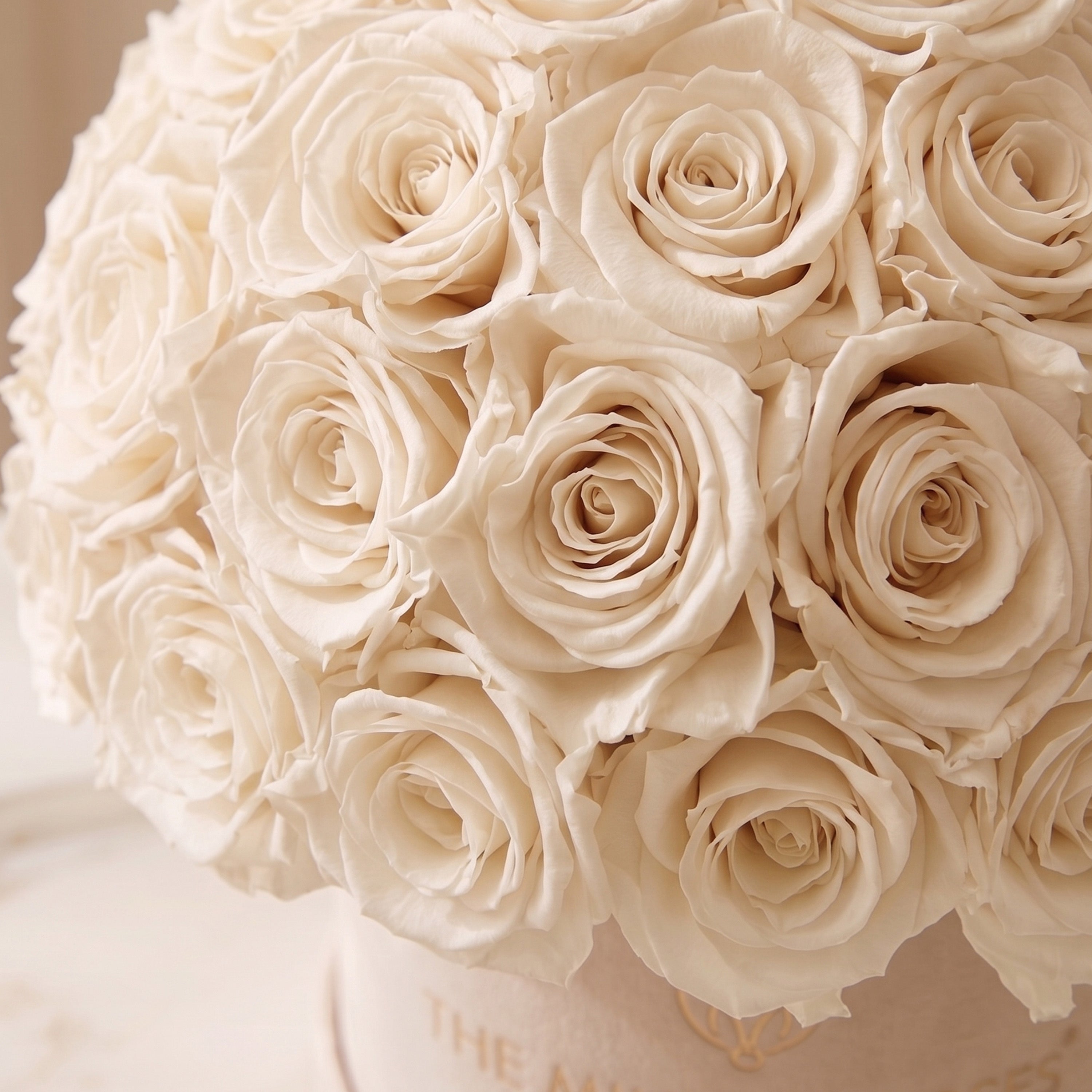White Preserved Roses - Classic Beige Suede Superdome Box