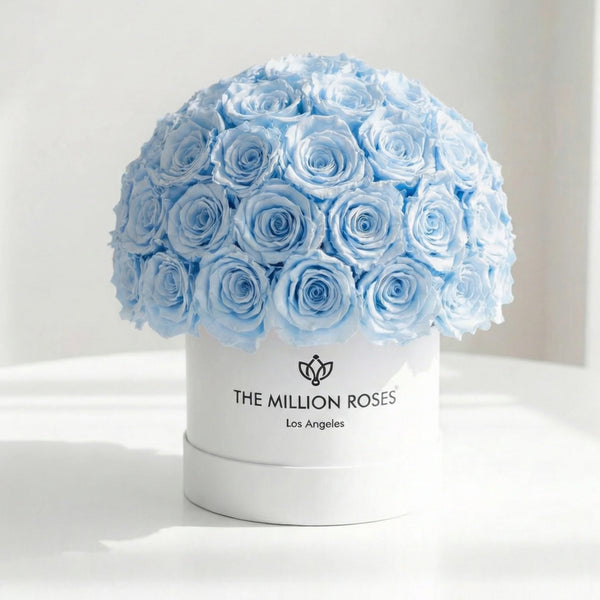 Classic White Superdome Box | Light Blue Roses