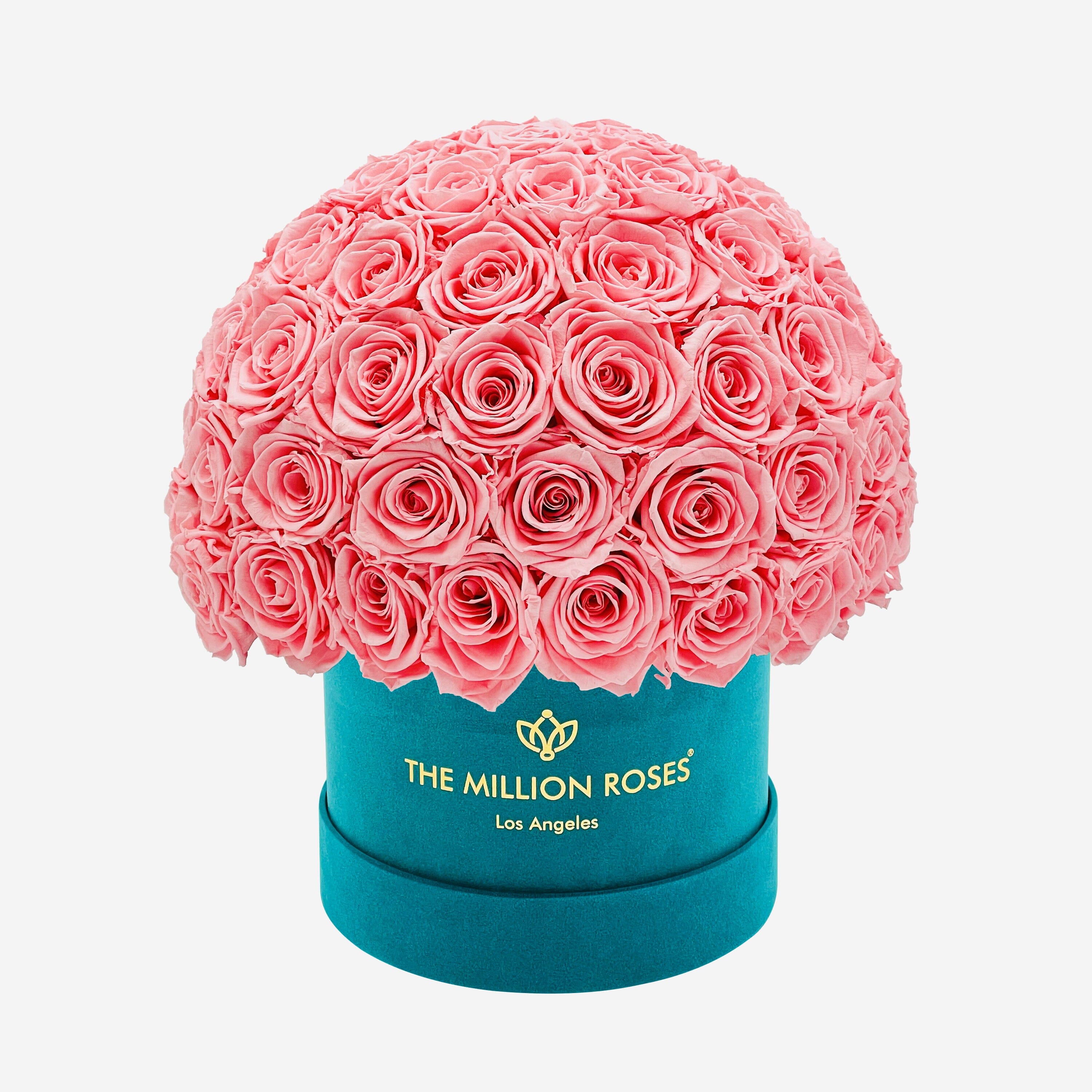 Classic Dark Green Suede Superdome Box | Light Pink Roses - The Million Roses