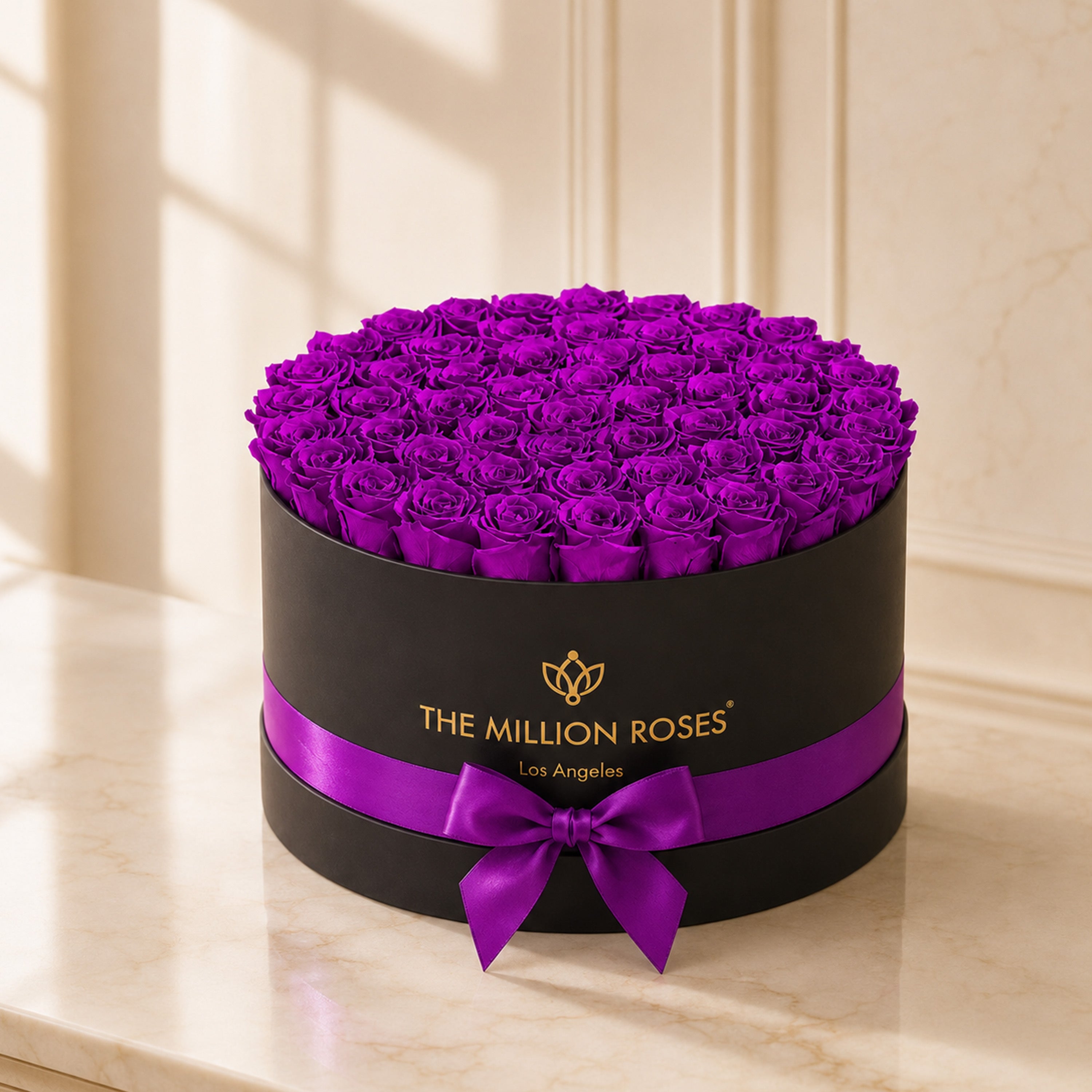 Deluxe Black Box | Bright Purple Roses