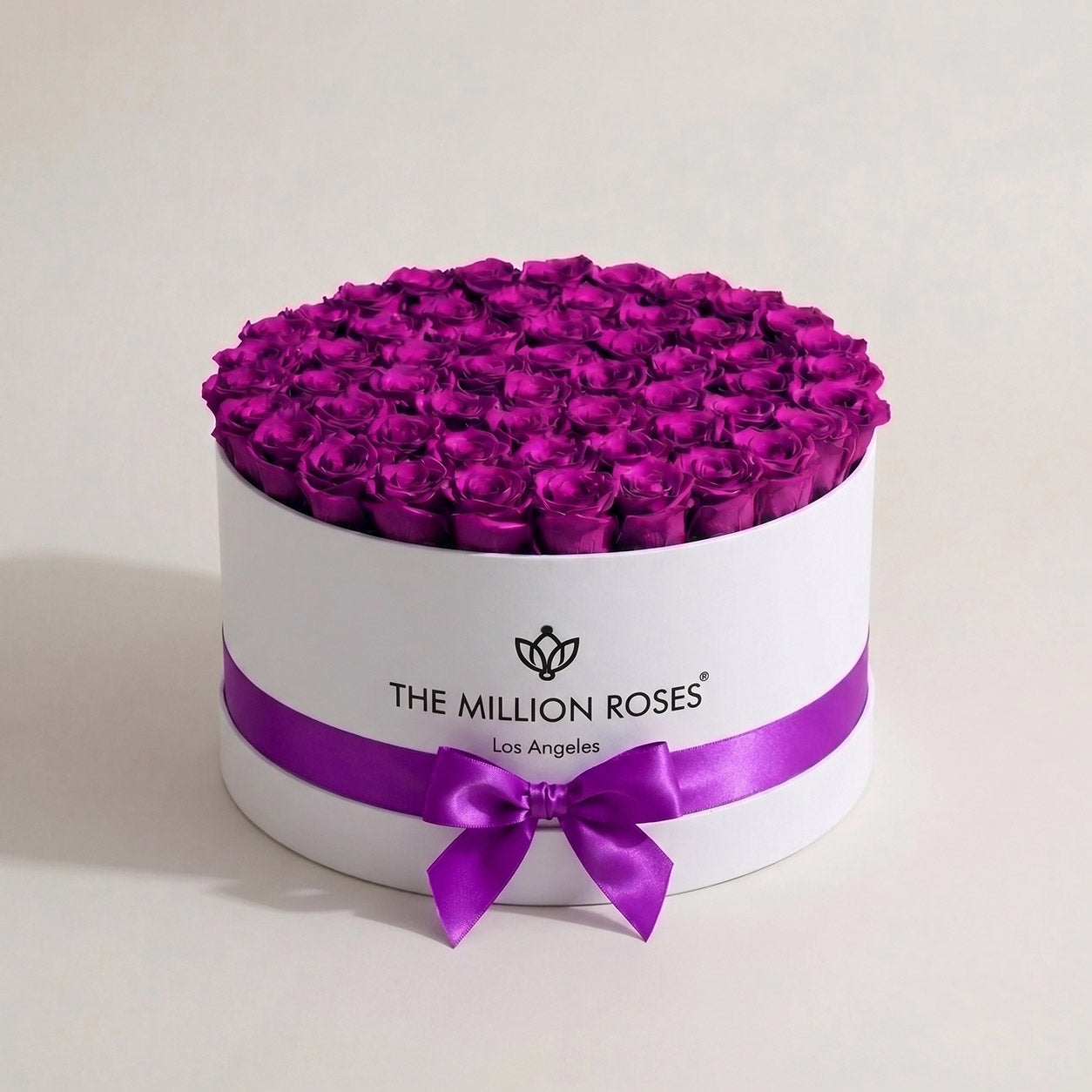 Deluxe White Box | Bright Purple Roses