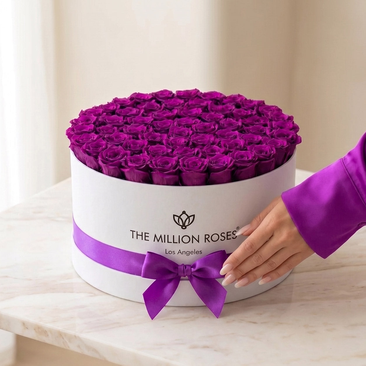 Deluxe White Box | Bright Purple Roses