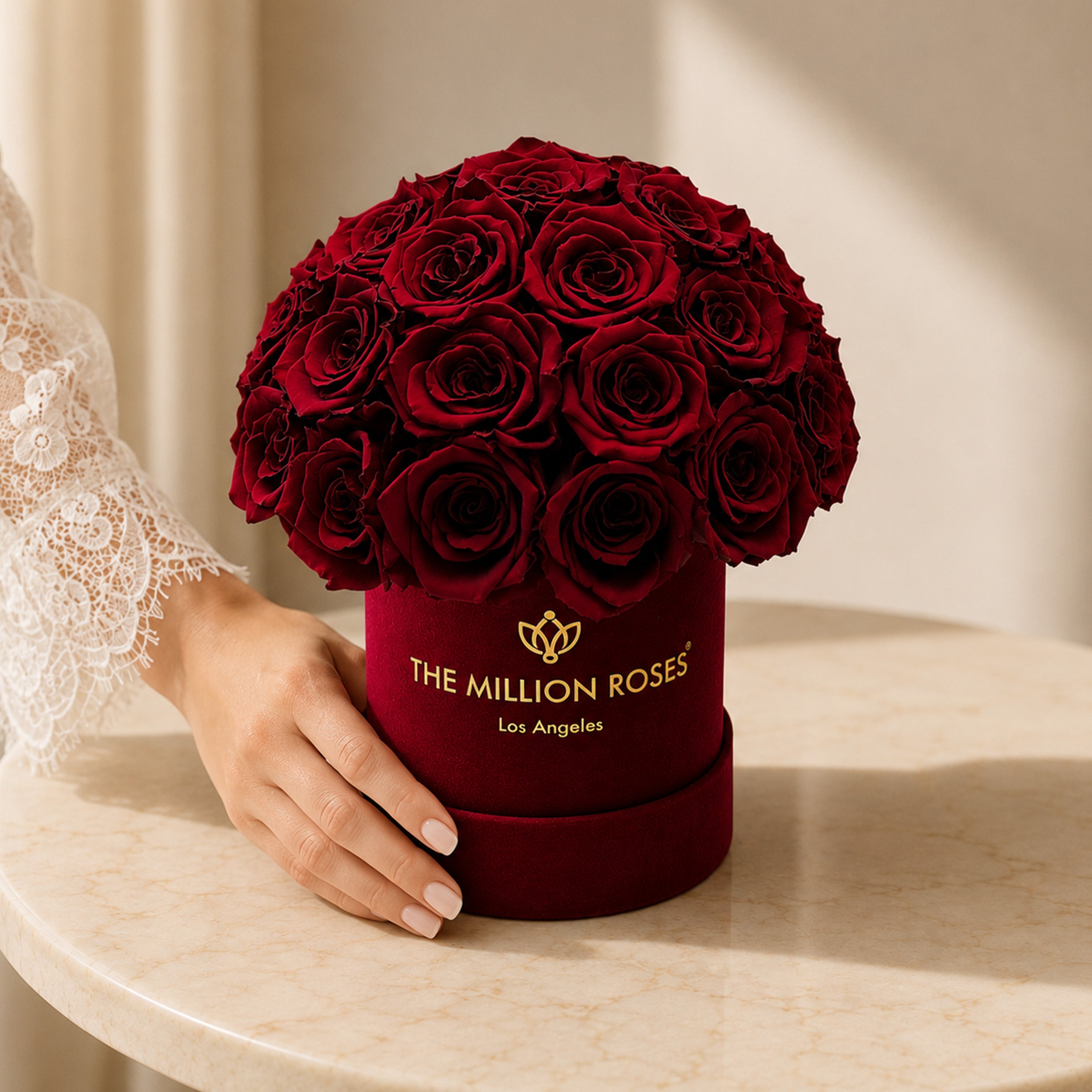 Essence Bordeaux Suede Superdome Box | Burgundy Roses