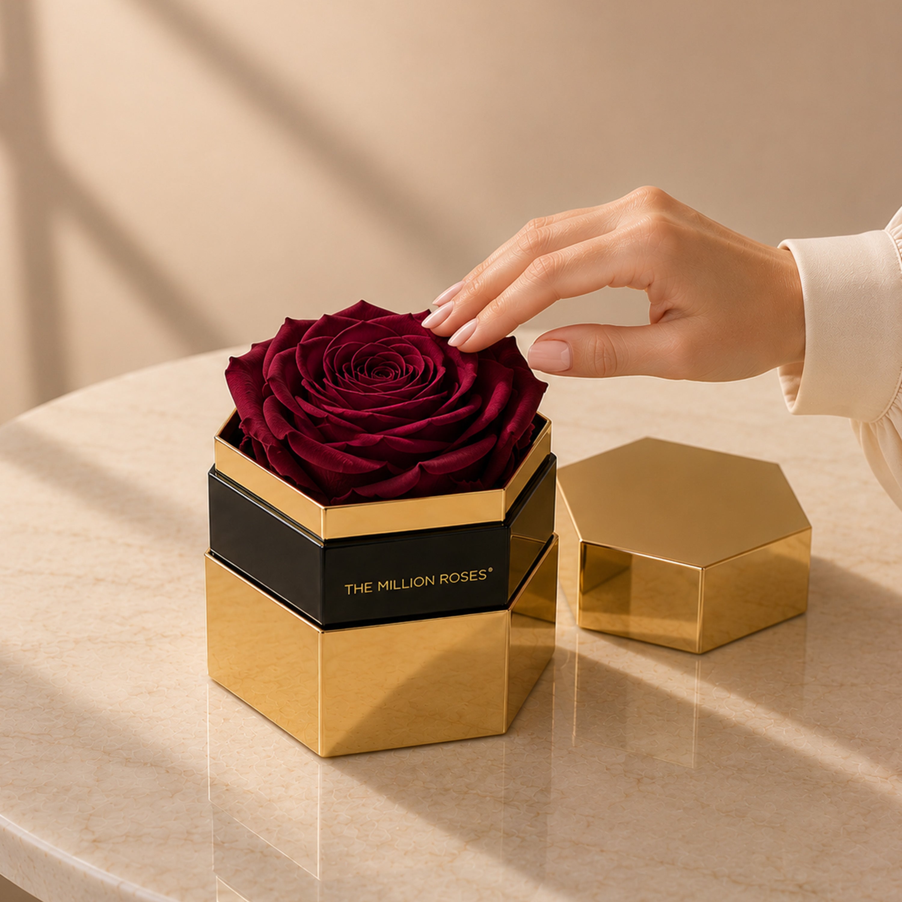 One in a Million™ Mirror Gold Hexagon Box | Burgundy Rose