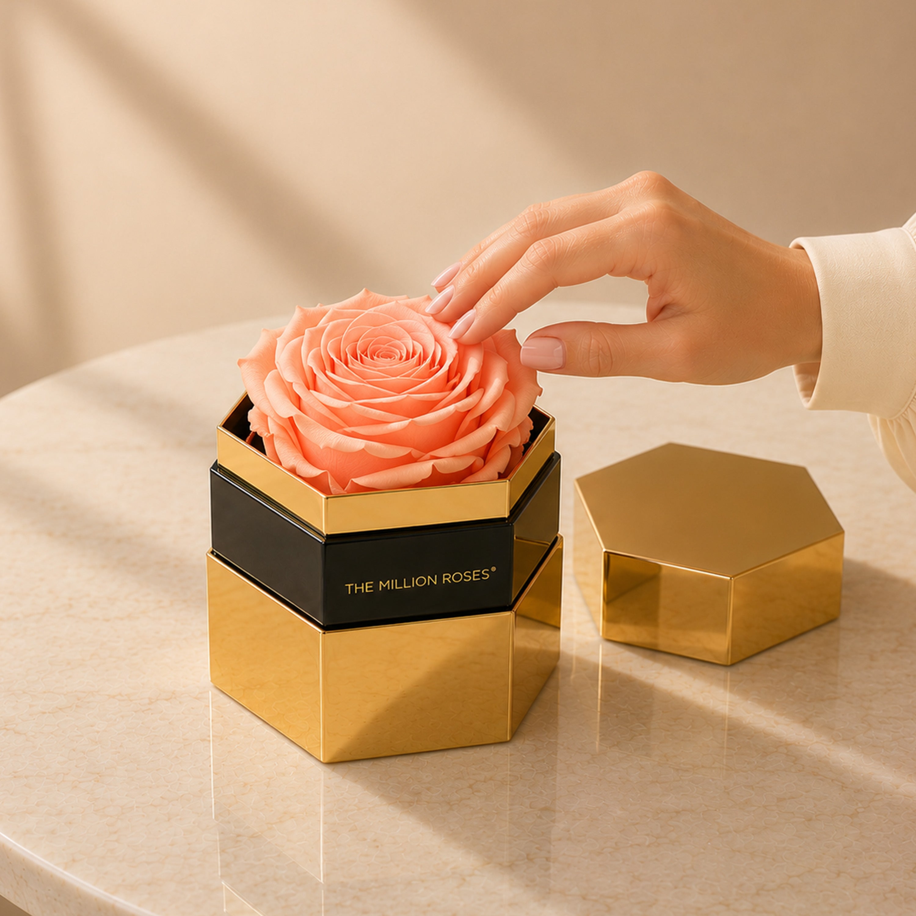 One in a Million™ Mirror Gold Hexagon Box | Peach Rose