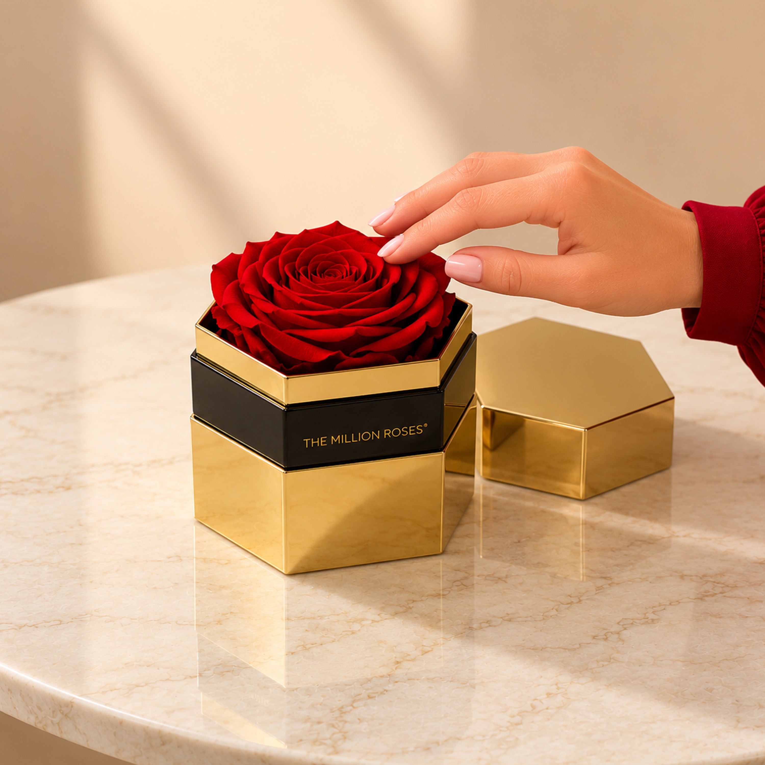 One in a Million™ Mirror Gold Hexagon Box | Red Rose