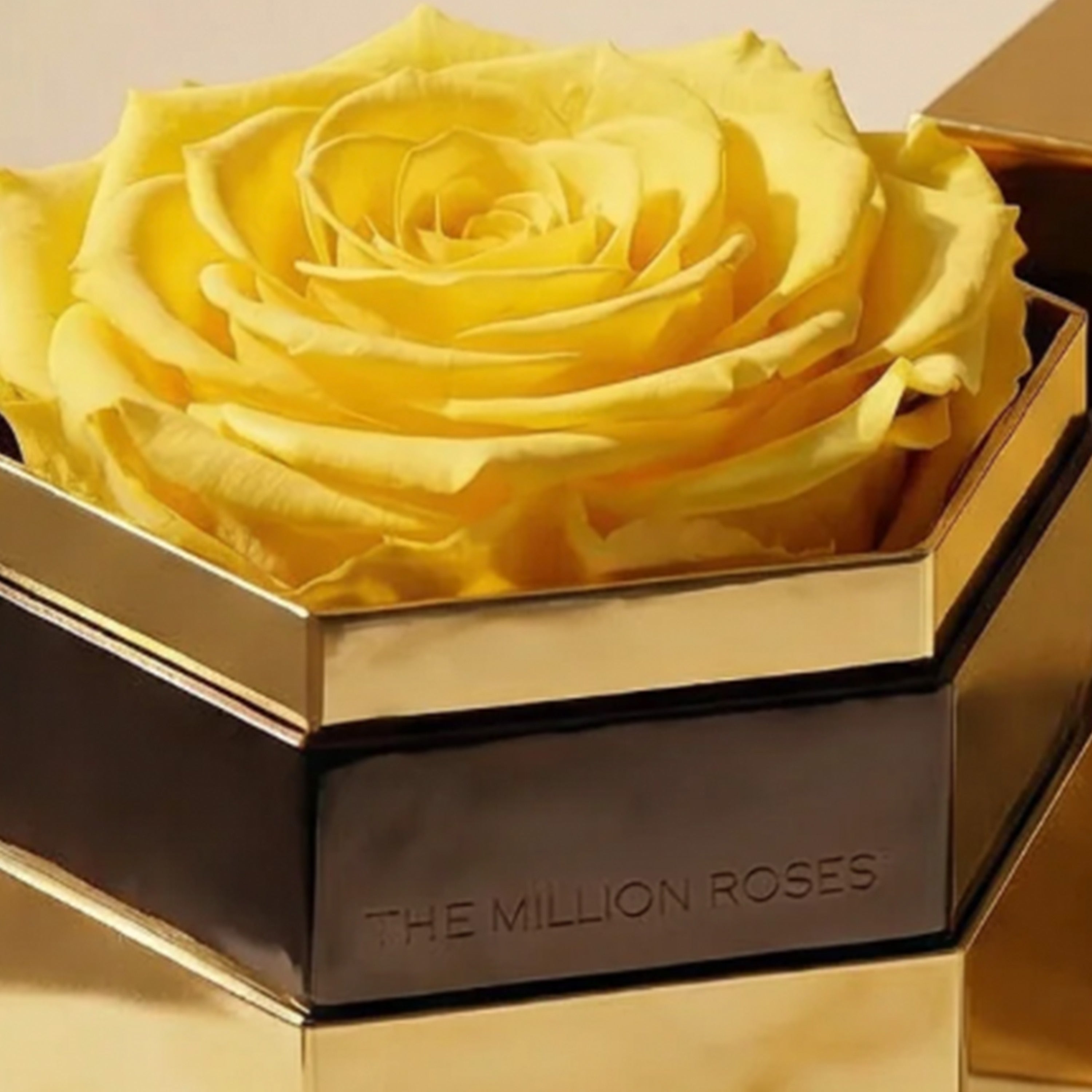 One in a Million™ Mirror Gold Hexagon Box | Yellow Rose